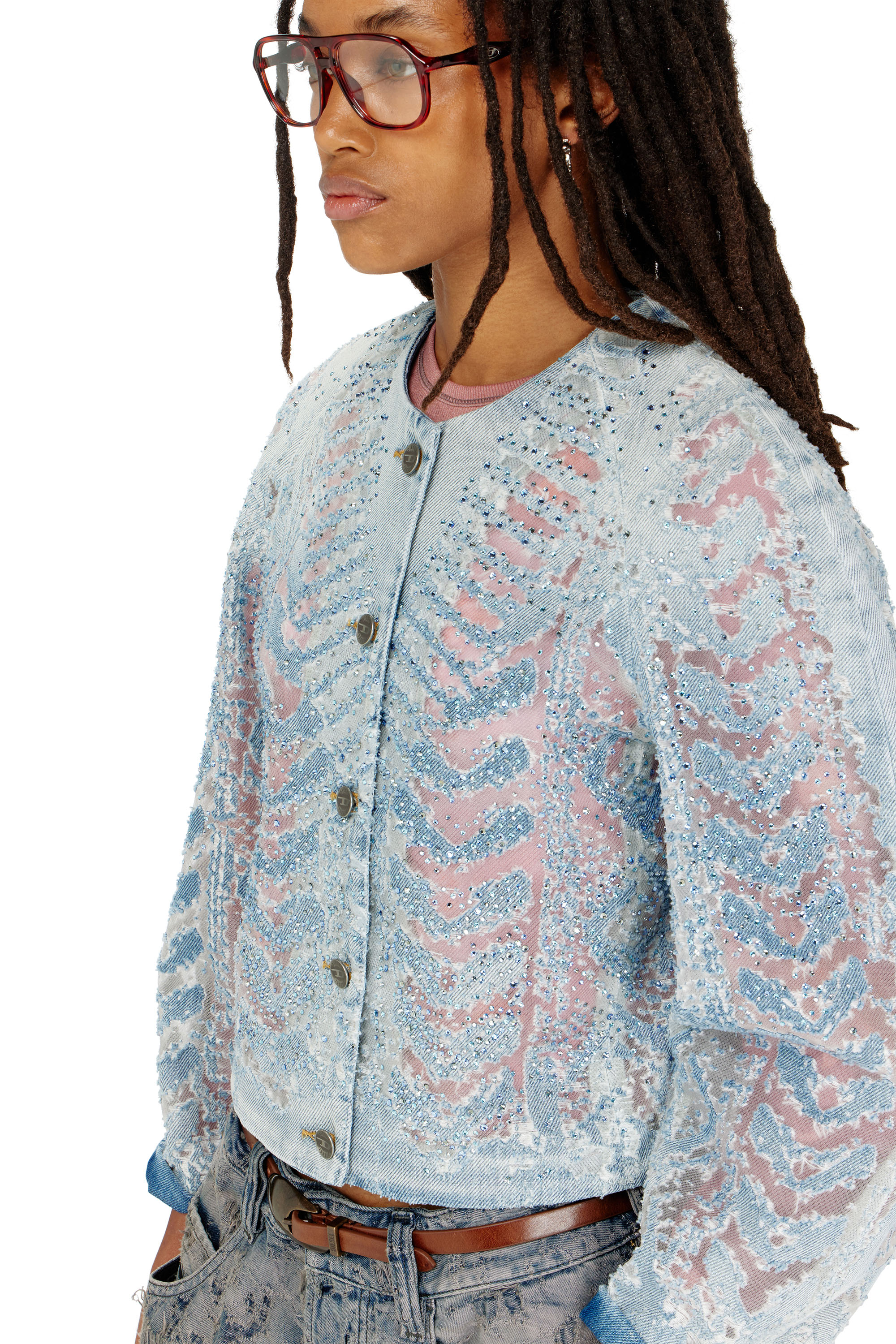 Diesel - DE-SOLIXIA-S, Woman's Jacket in microstone devor&eacute; denim in null - 5