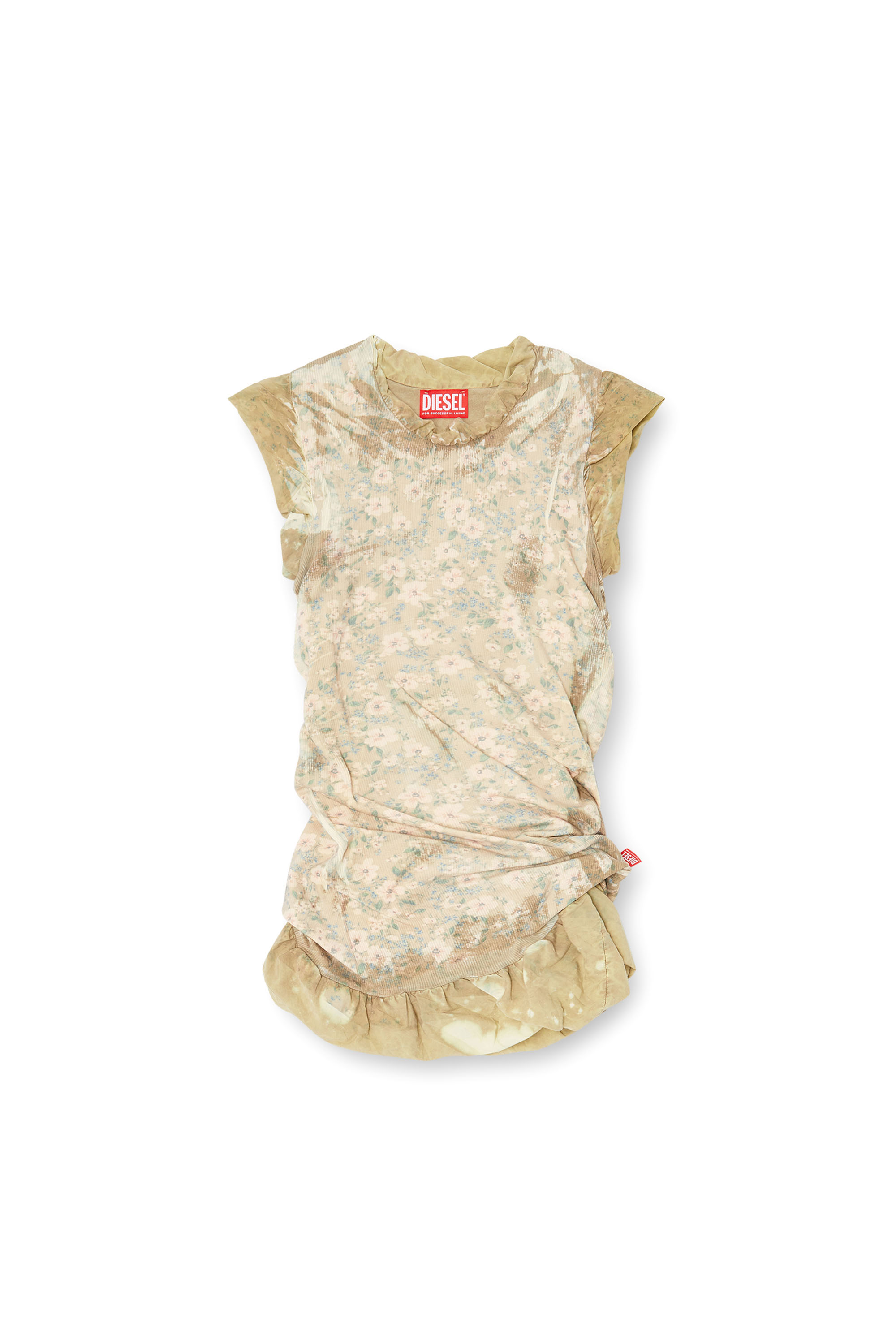 Diesel - T-ORY, Woman's Layered top with bleached effect in Military Green - 2