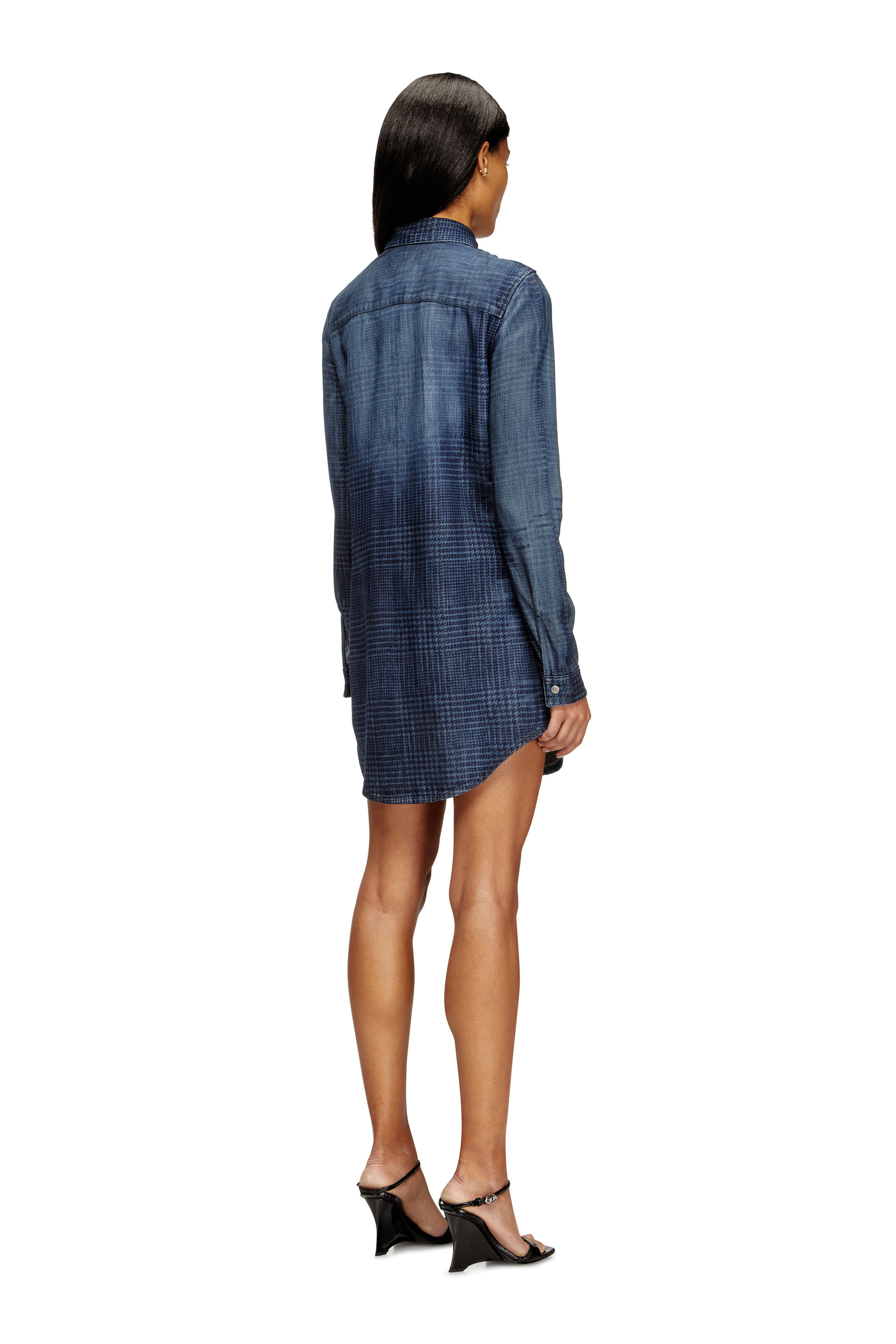 DE-EAZY DRESS-S, Blue Diesel - DE-EAZY DRESS-S, Woman's Shirt dress in fluid Prince of Wales denim in Blue - 4