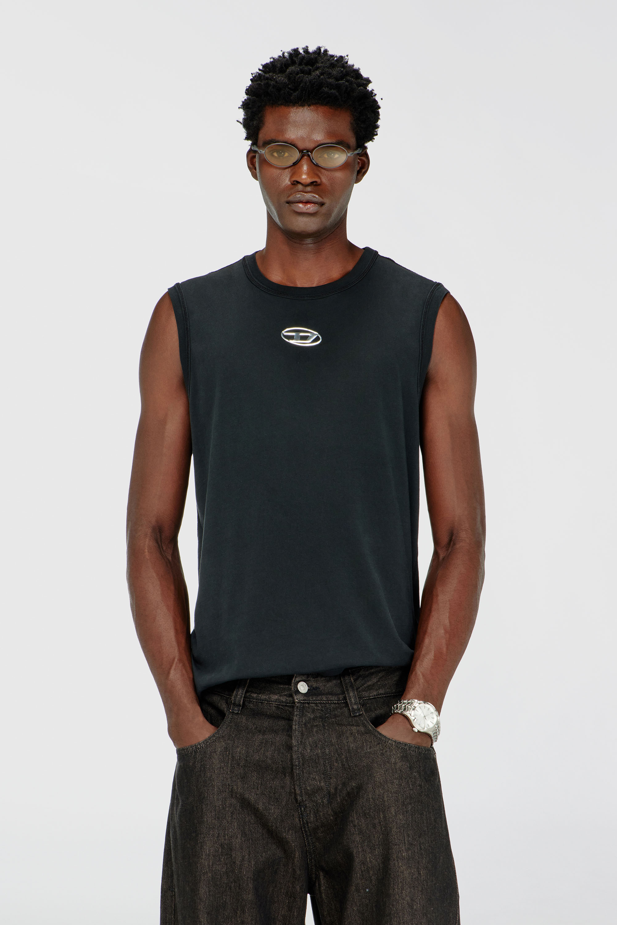 Diesel - T-BISCO-IOD, Man's Cotton tank top with metallic Oval D in Black - 3