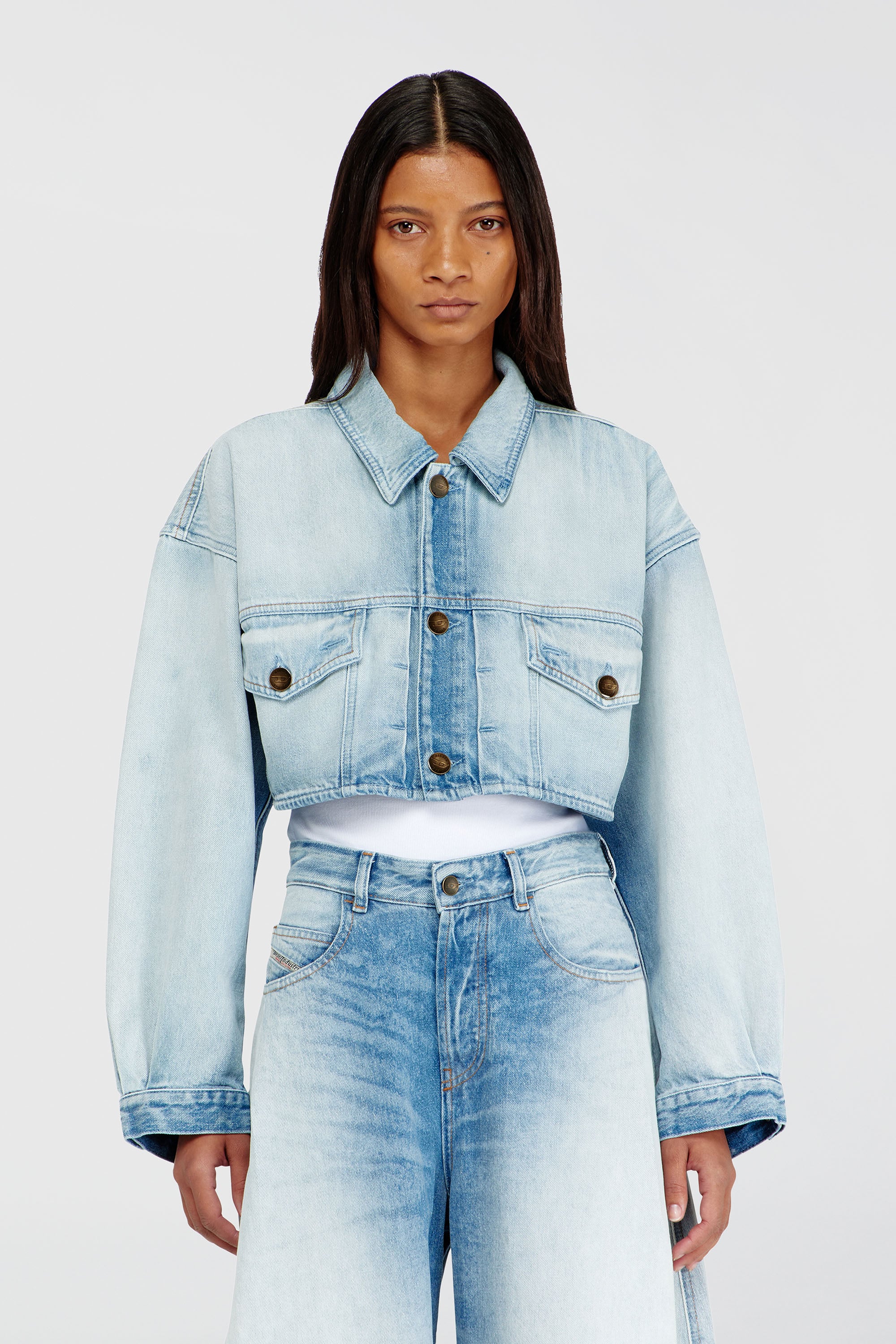 Diesel - DE-MALLEY-S, Woman's Oversized cropped trucker jacket in Light Blue - 1