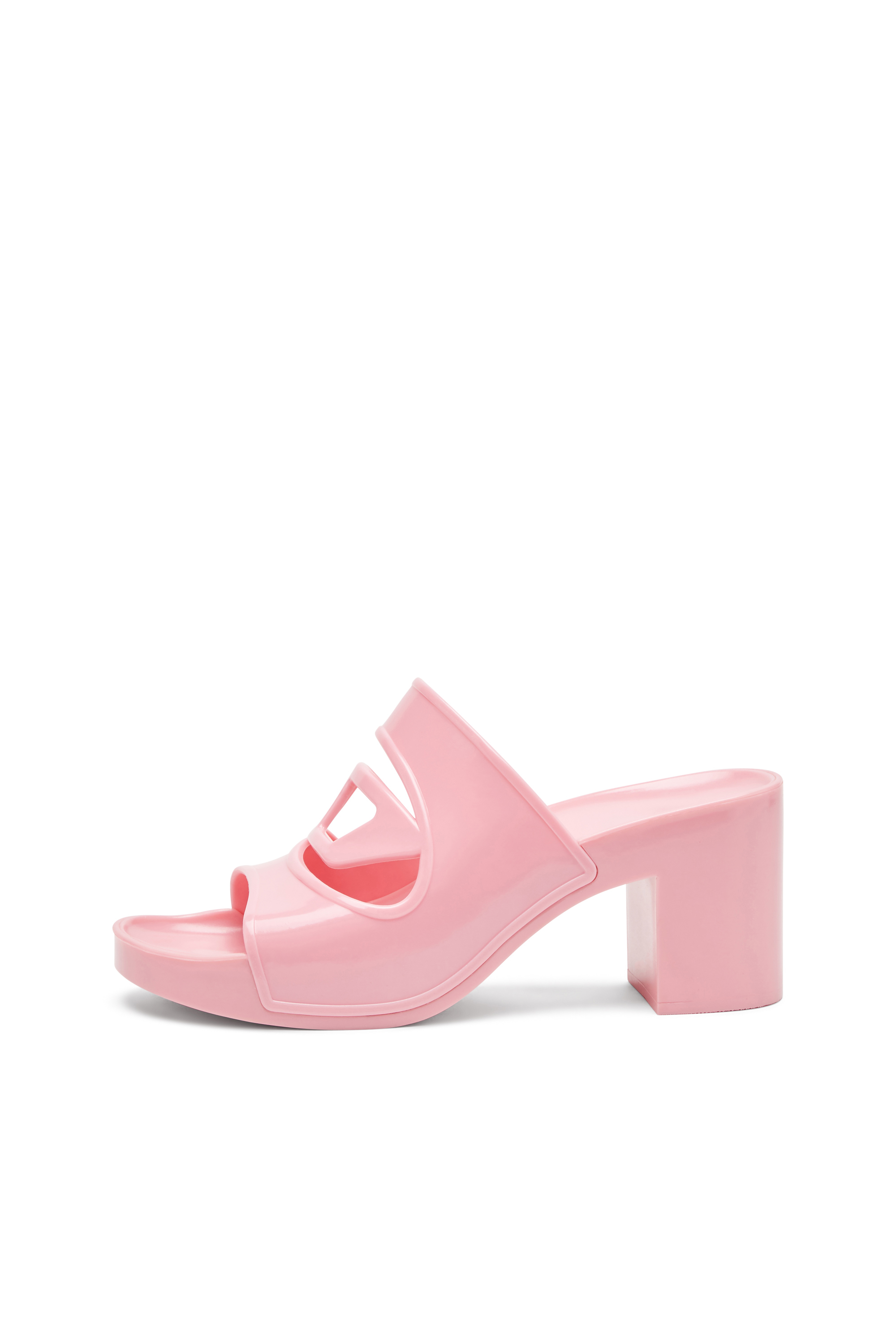 Diesel - SA-BONNIE, Woman's Sa-Bonnie-Heeled rubber slides with cut-out logo in Pink - 7