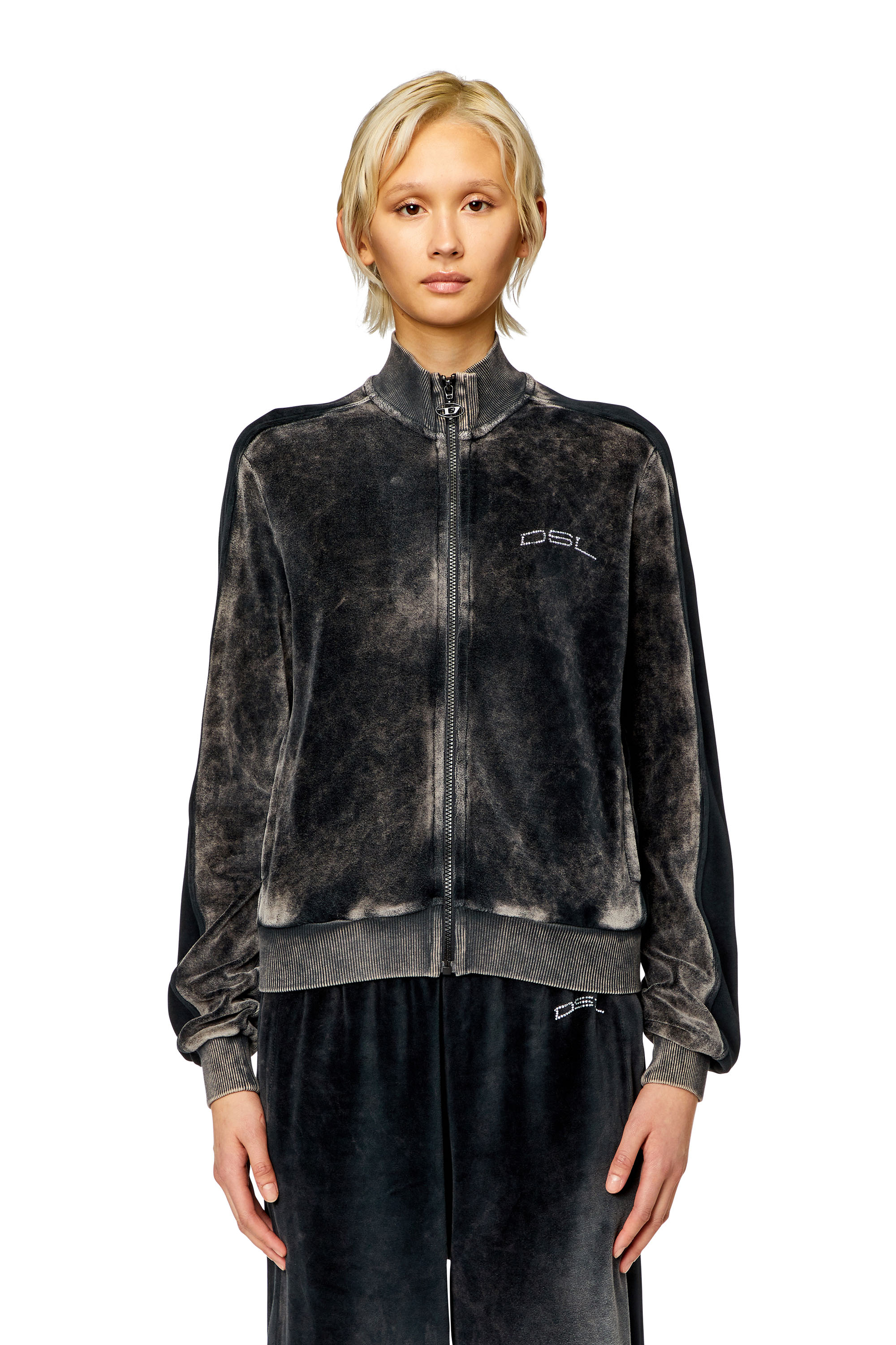 Diesel - F-KINIGLI, Woman Track jacket in treated chenille in Black - Image 6