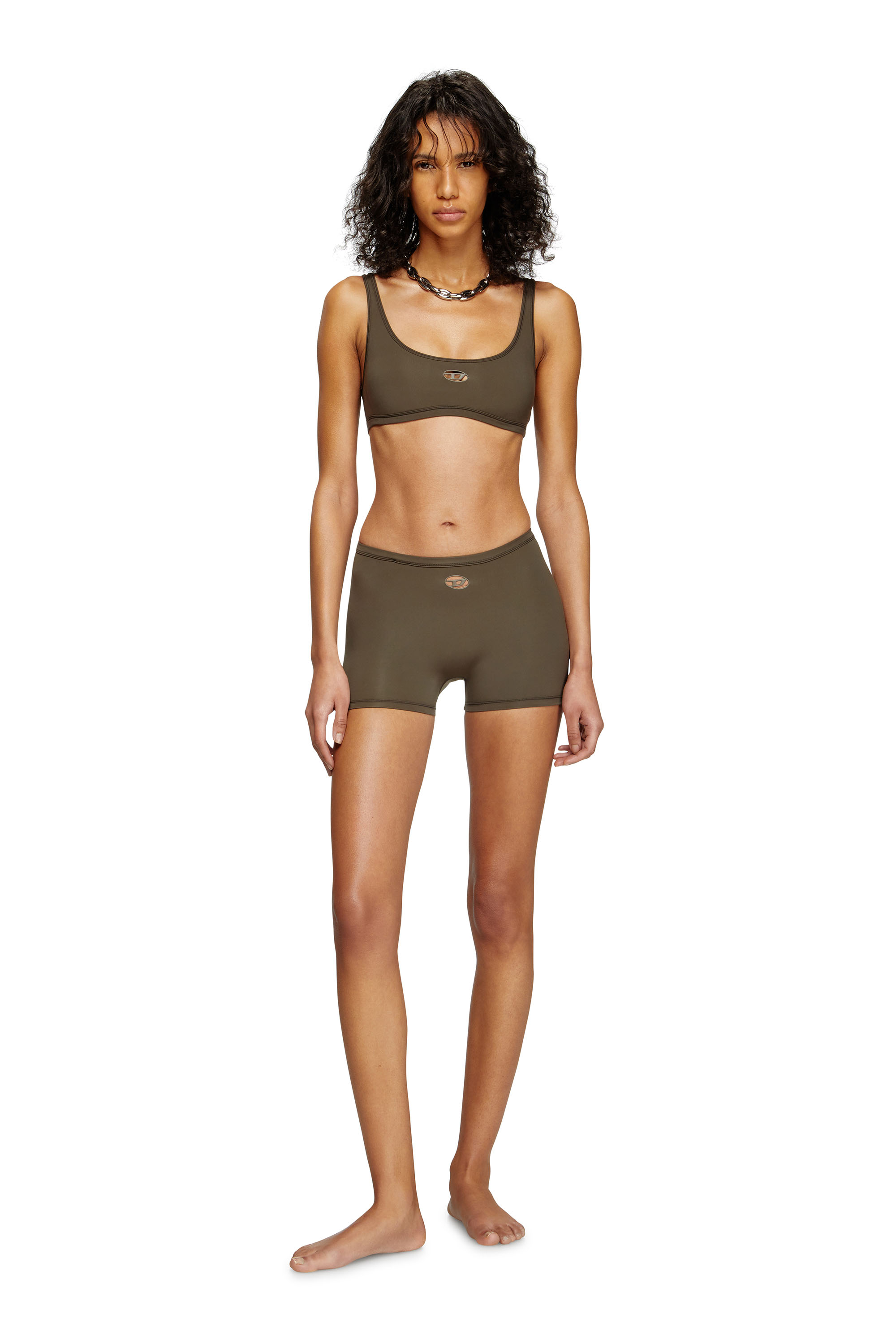 Diesel - CHELSEA-UTLT, Woman's Sports bra with cut-out logo in Brown - 1
