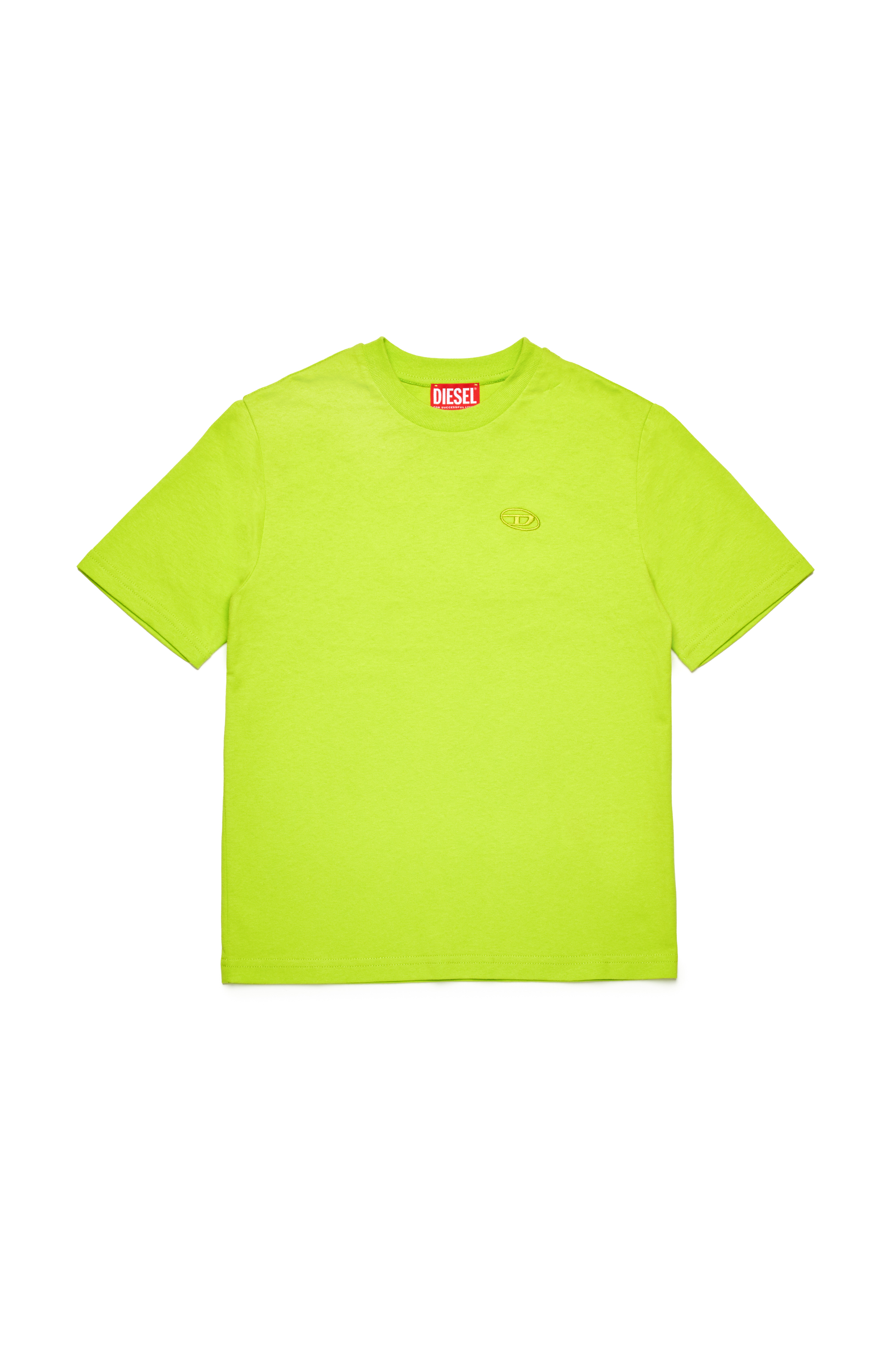 Diesel - TBOGGYMEGOVALD OVER, Man's T-shirt with mega Oval D embroidery in Green Fluo - 1