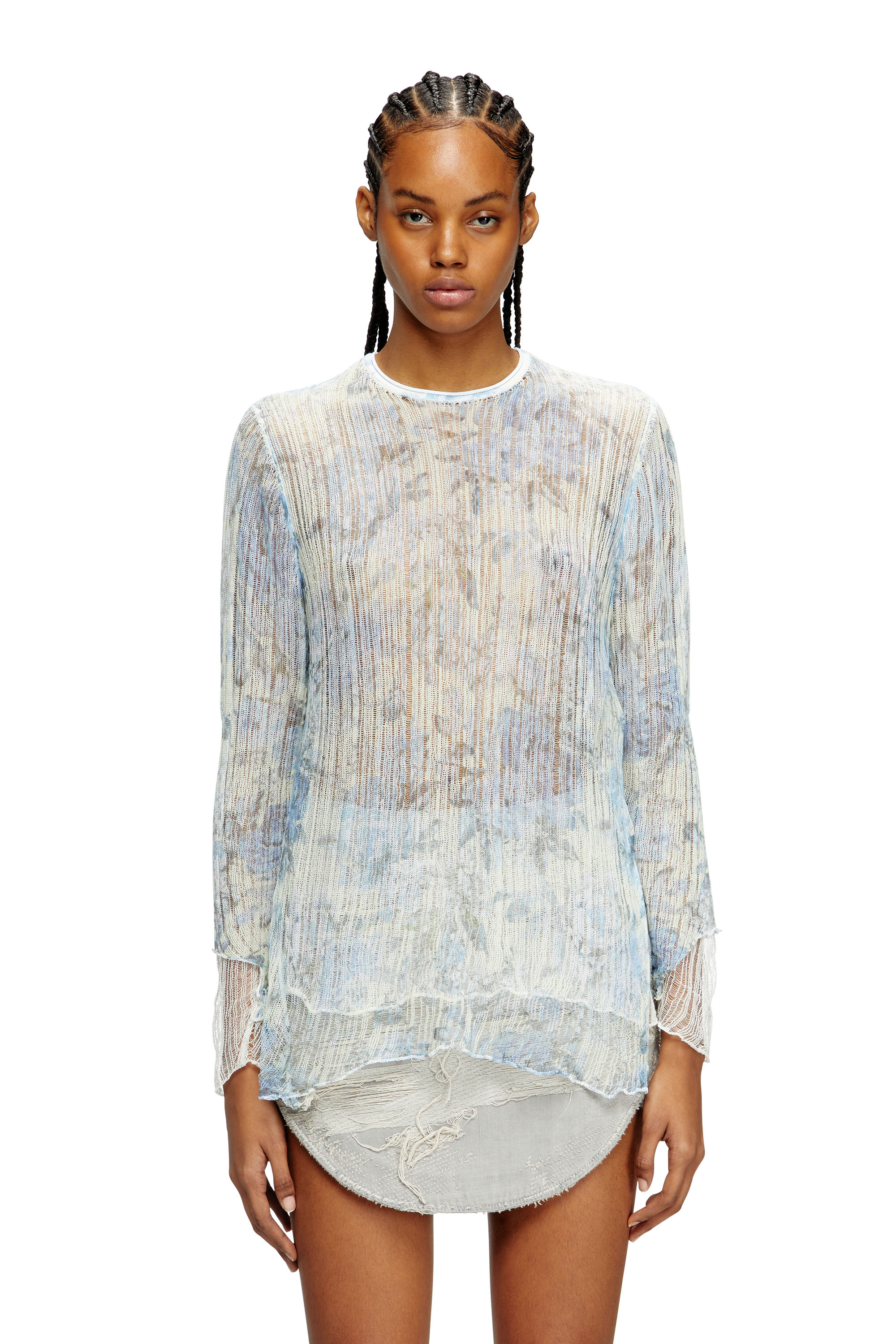 Diesel - K-AASMOS-A, Unisex's Dishevelled knit jumper with floral print in Light Blue - 1