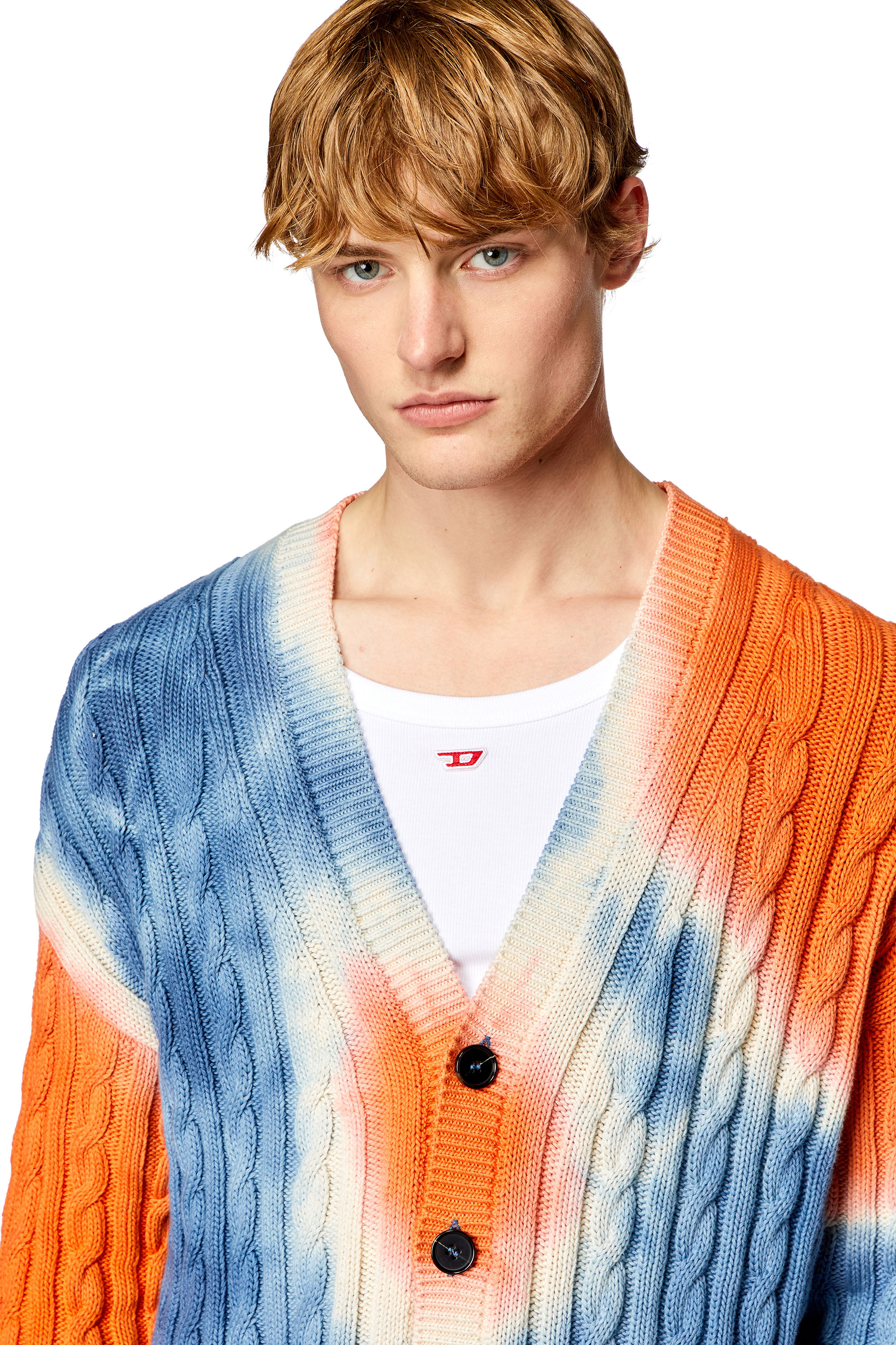 Diesel - K-JONNY, Man Tie-dye cardigan in cable-knit cotton in Multicolor - Image 5
