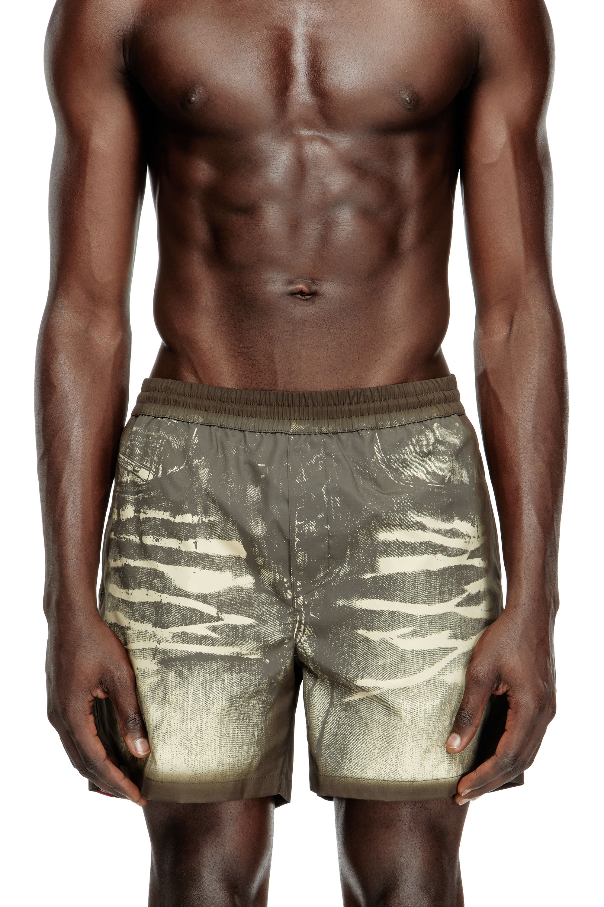 Diesel - RIO-41-DNM, Man's Mid-length swim shorts with denim print in Brown - 2