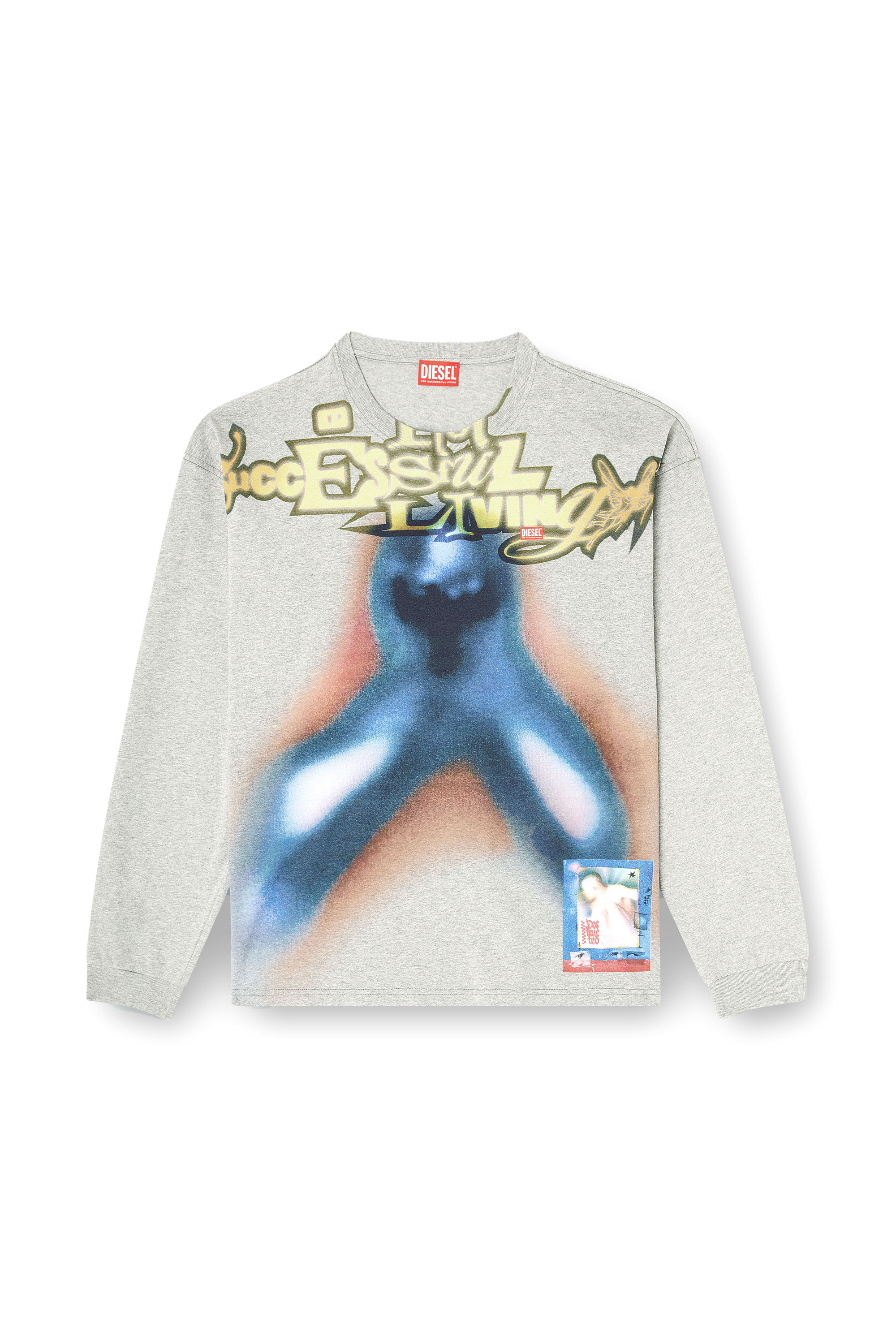 Diesel - T-BOXT-LS-V1, Man's Cotton T-shirt with digital print in Blue/Grey - 3