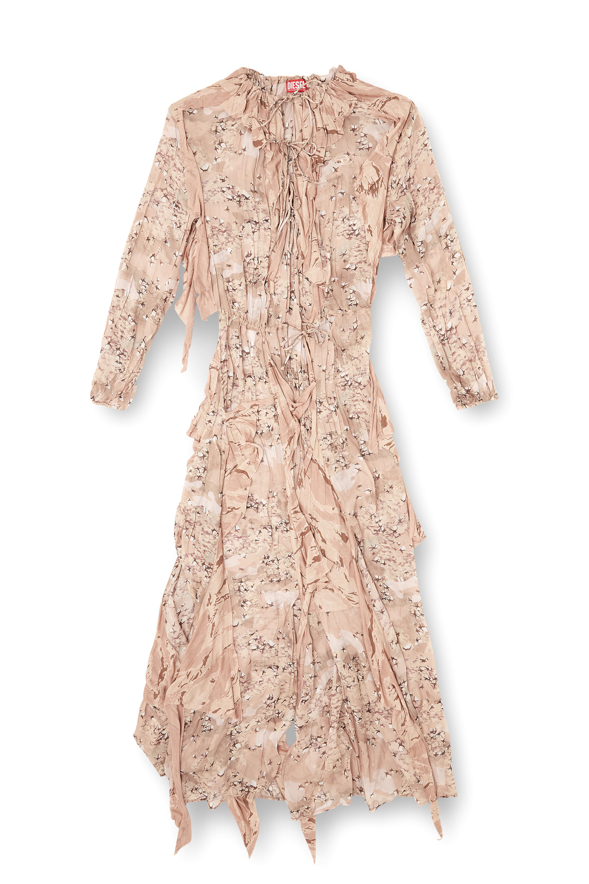 Diesel - D-AZZLING-R1, Woman's Ruffled maxi dress in camo chiffon in Face Powder - 3