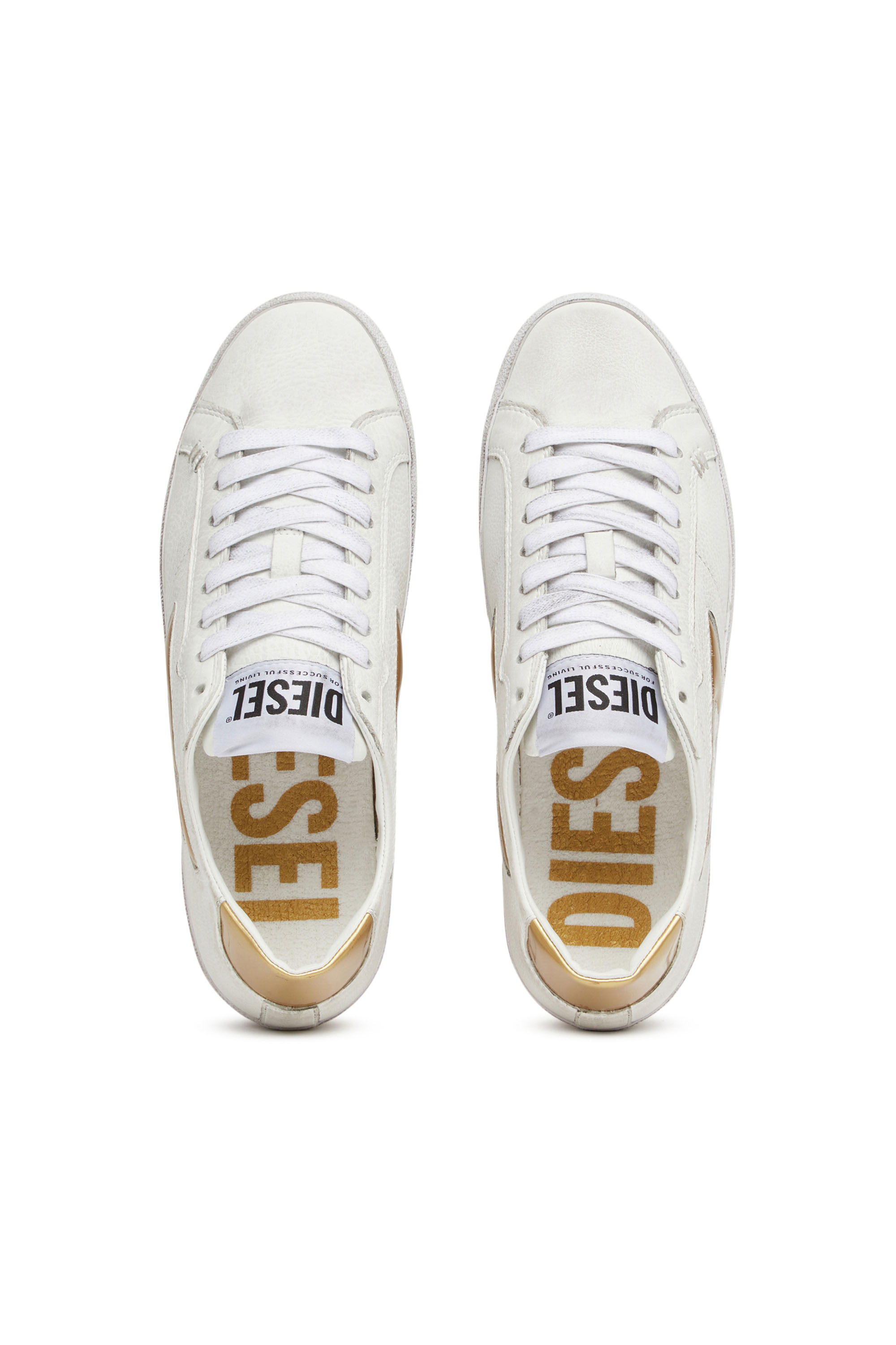S-LEROJI LOW W, White/Yellow Diesel - S-LEROJI LOW W, Woman's S-Leroji Low W - Low-top sneakers with metallic D logo in White/Yellow - 4