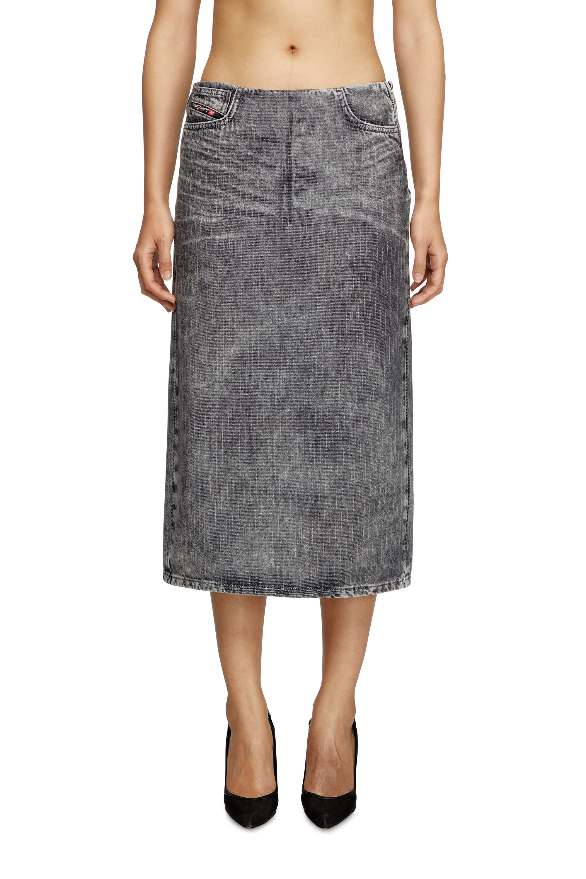 Diesel - DE-PRA-S4, Woman's Midi skirt in tailoring pinstripe denim in Light Grey - 1