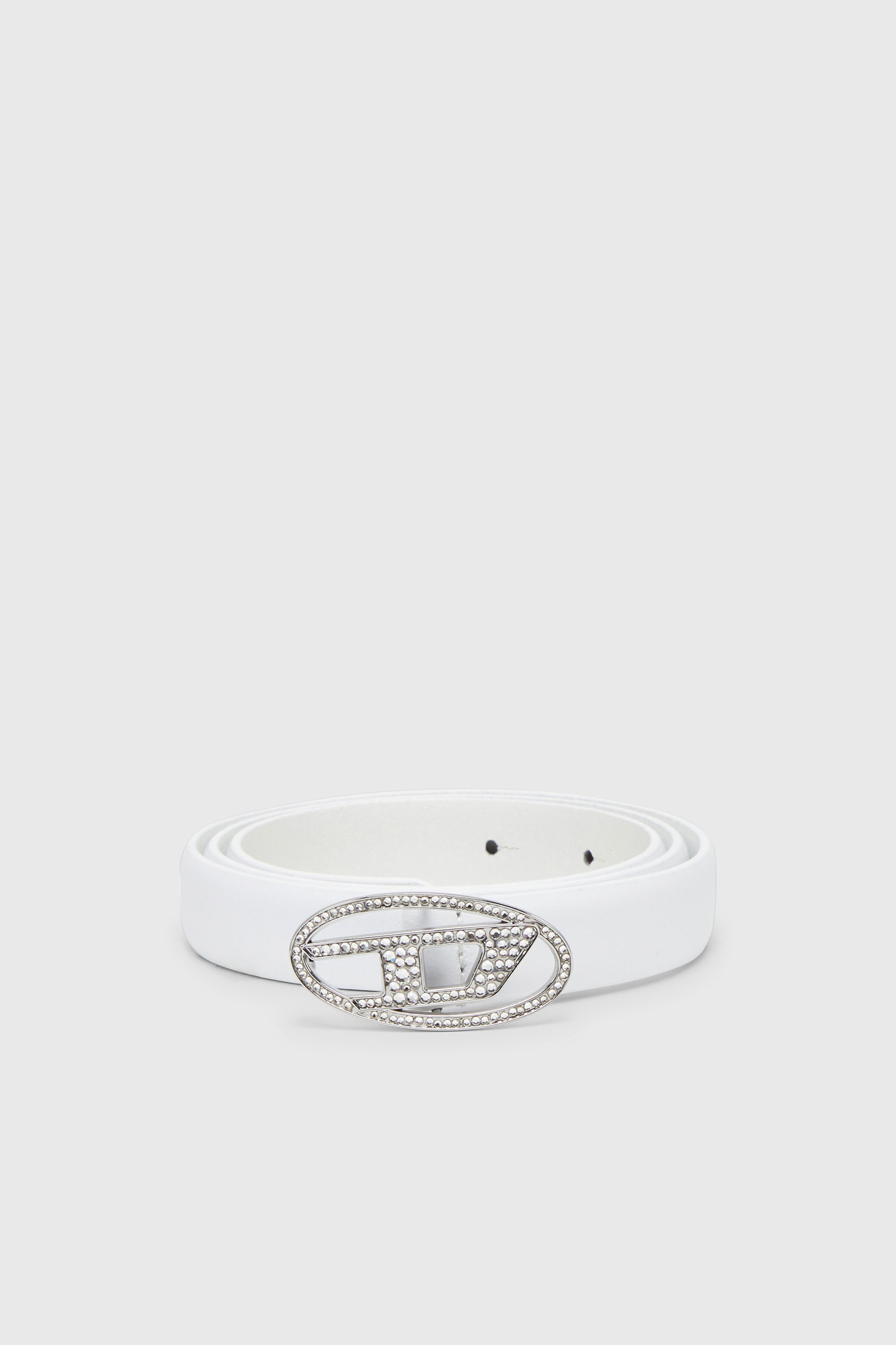 Diesel - B-1DR STRASS 20, Woman's 1.9cm slim leather belt with crystal buckle in White - 1