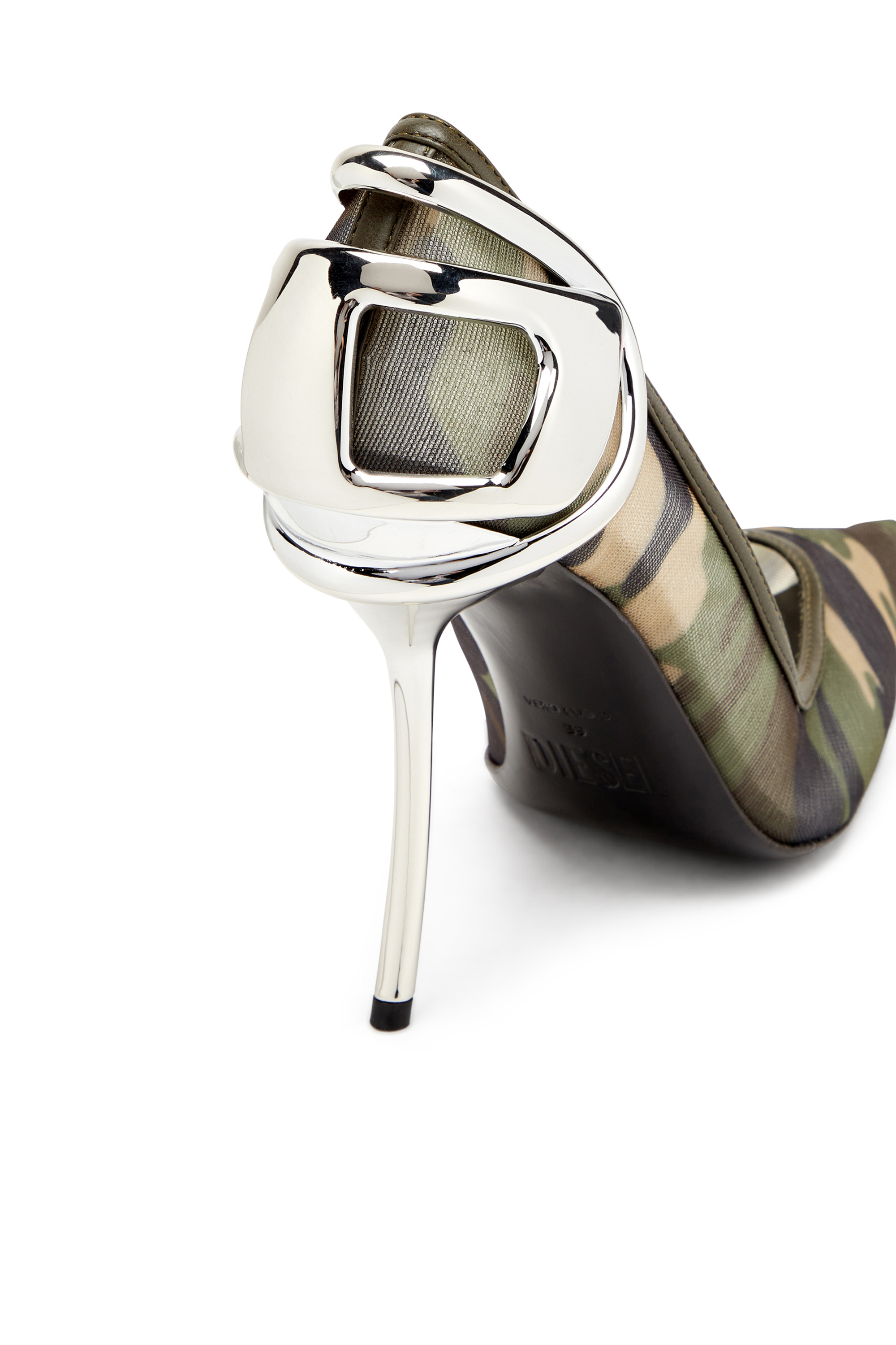 Diesel - D-TEN&HALF P, Woman's Camo-mesh pumps with curved heel in Military Green - 6