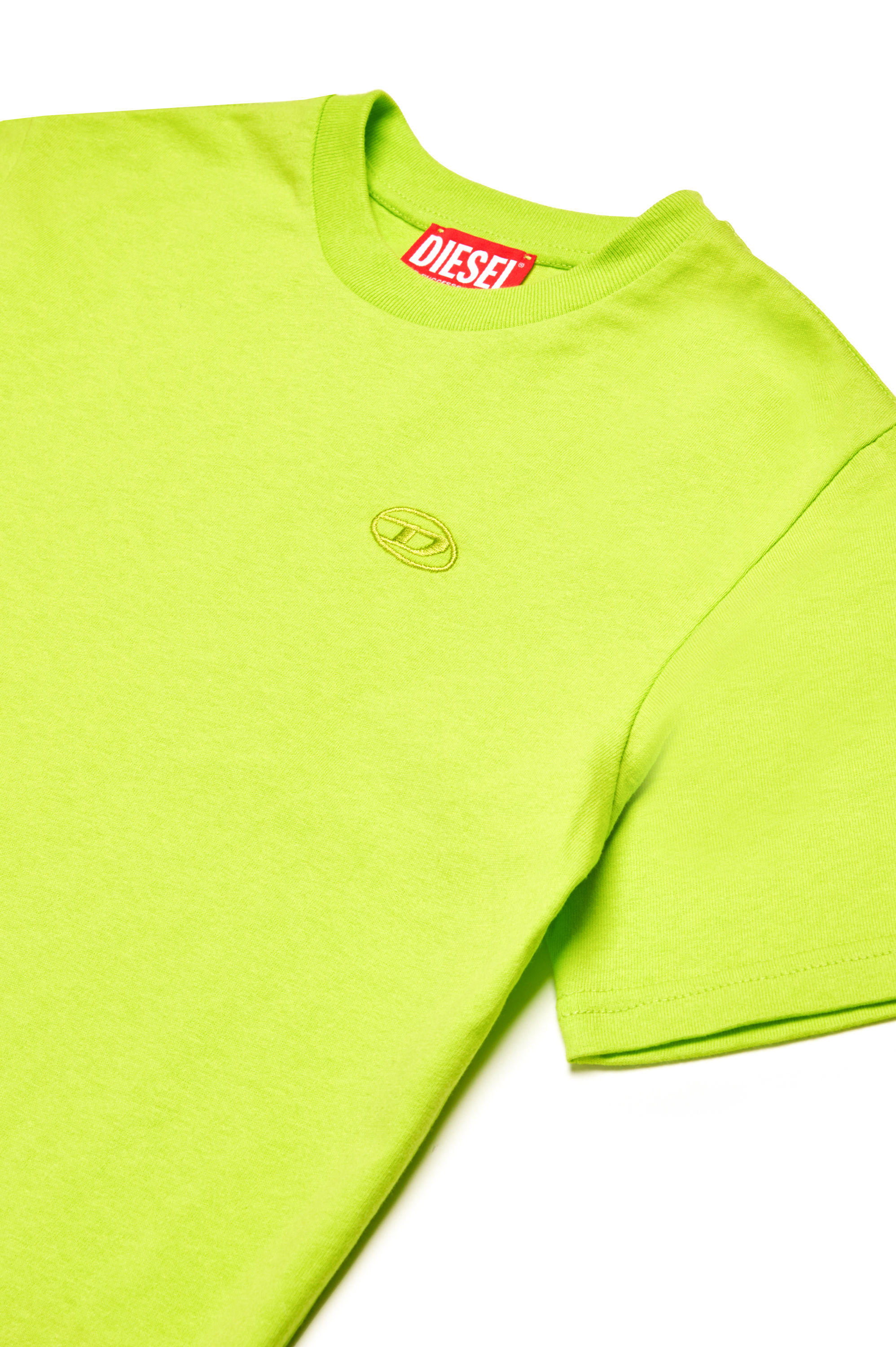 Diesel - TBOGGYMEGOVALD OVER, Man's T-shirt with mega Oval D embroidery in Green Fluo - 3