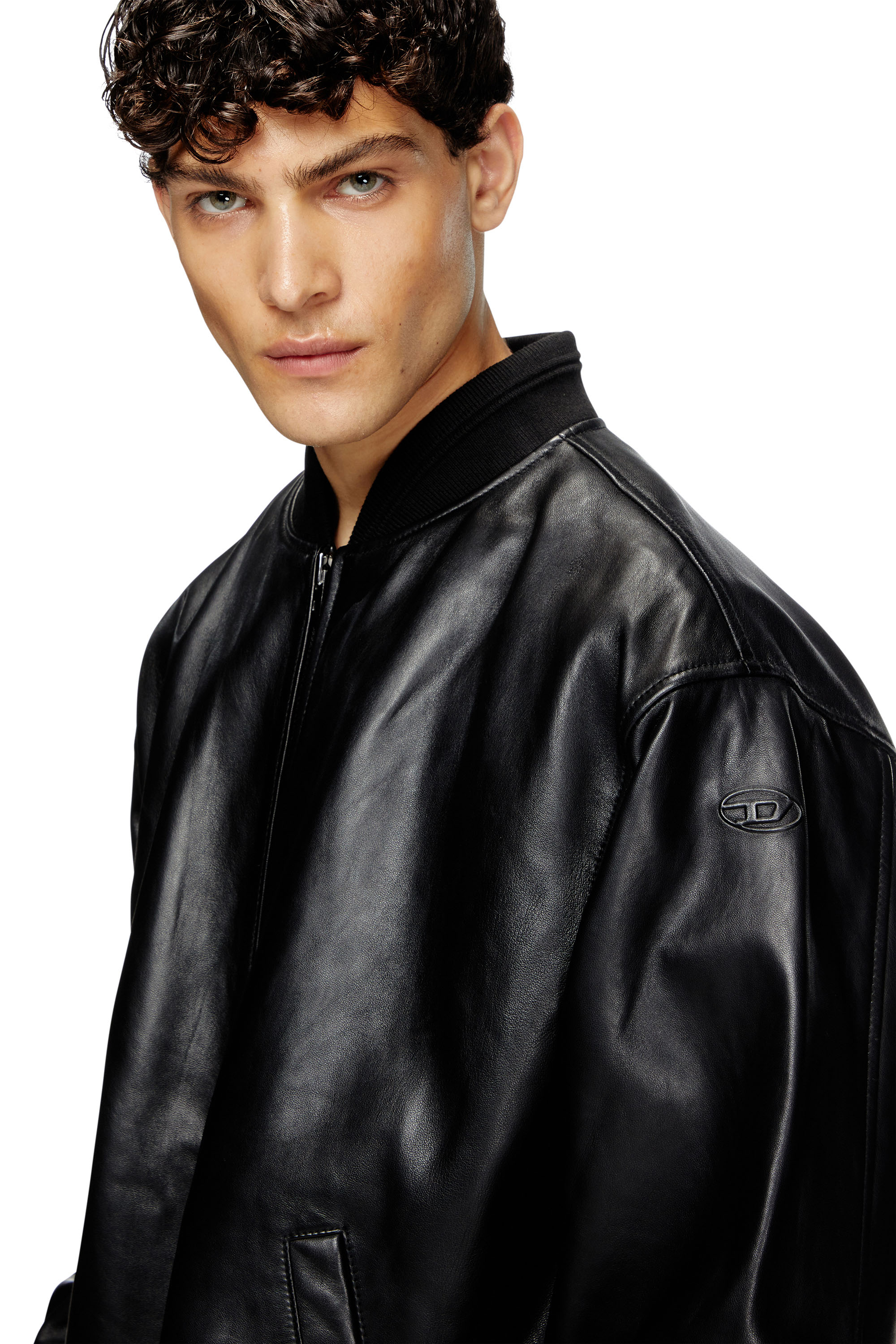 Diesel - L-KHAT, Man's Waxed-leather bomber jacket in Black - 5