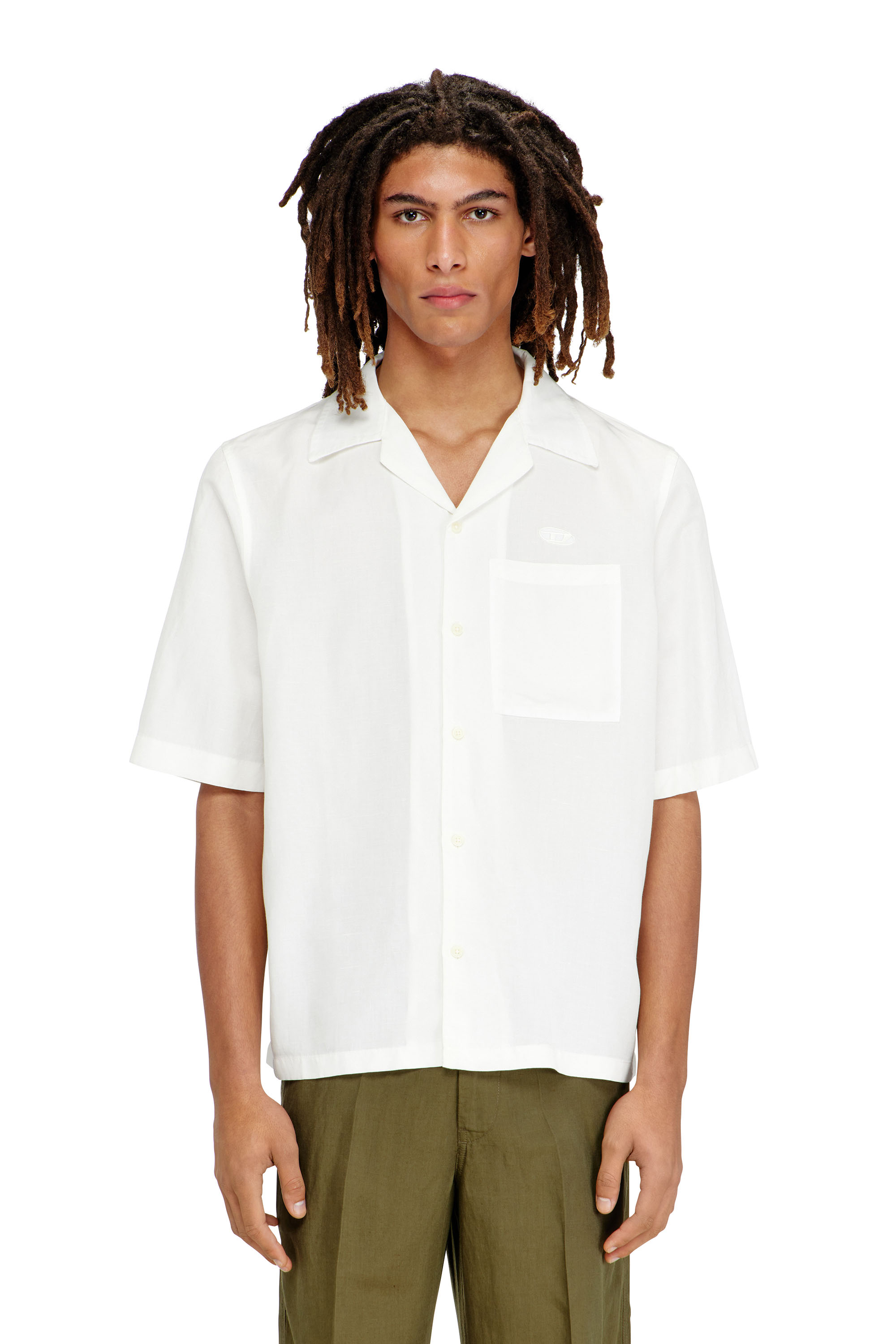 Diesel - S-BRACK-PGBS, Man's Linen-blend shirt with short sleeves in White - 1