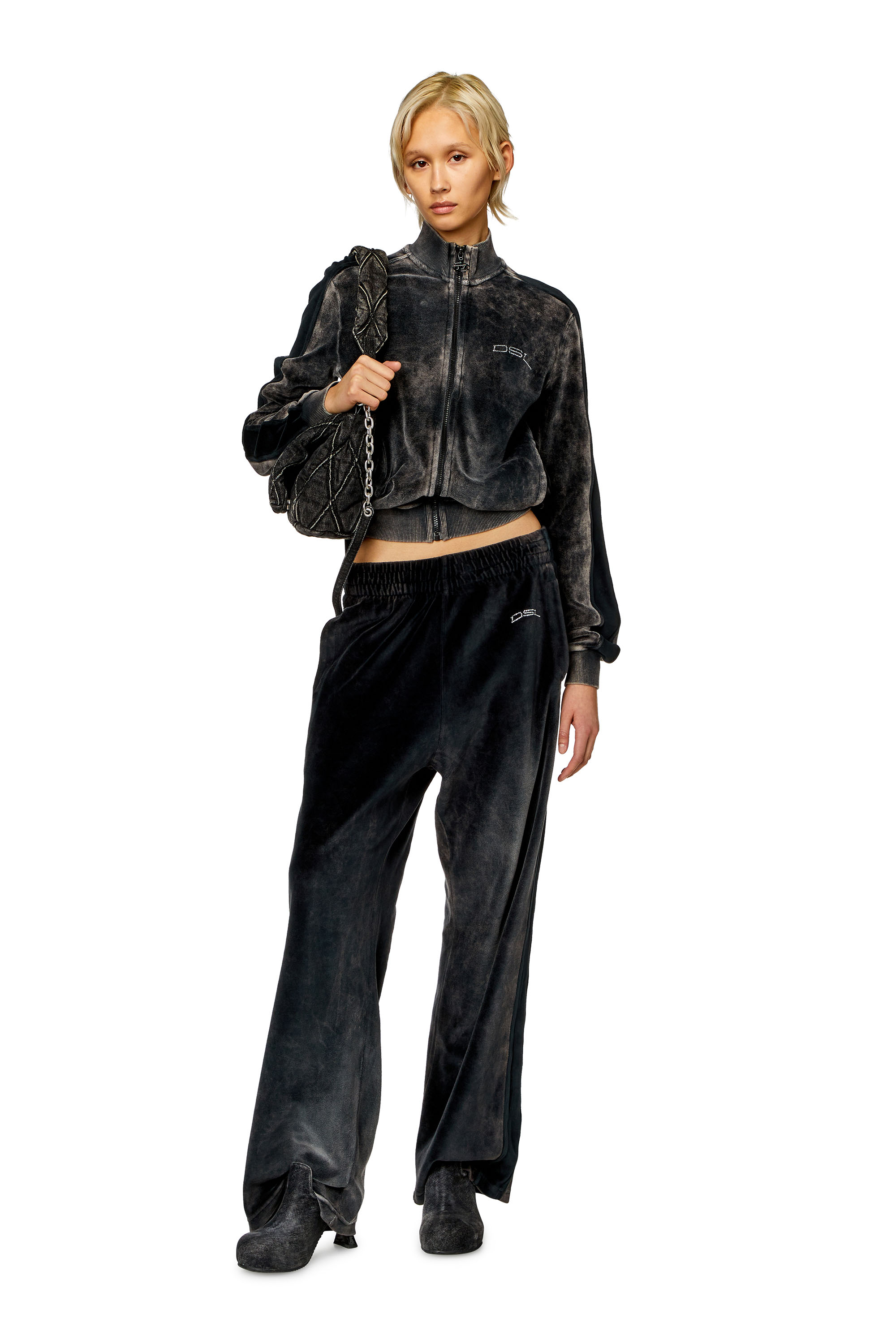 P-MARTYN, Black Diesel - P-MARTYN, Woman's Acid-wash chenille wide-leg sweatpants in Black - 1