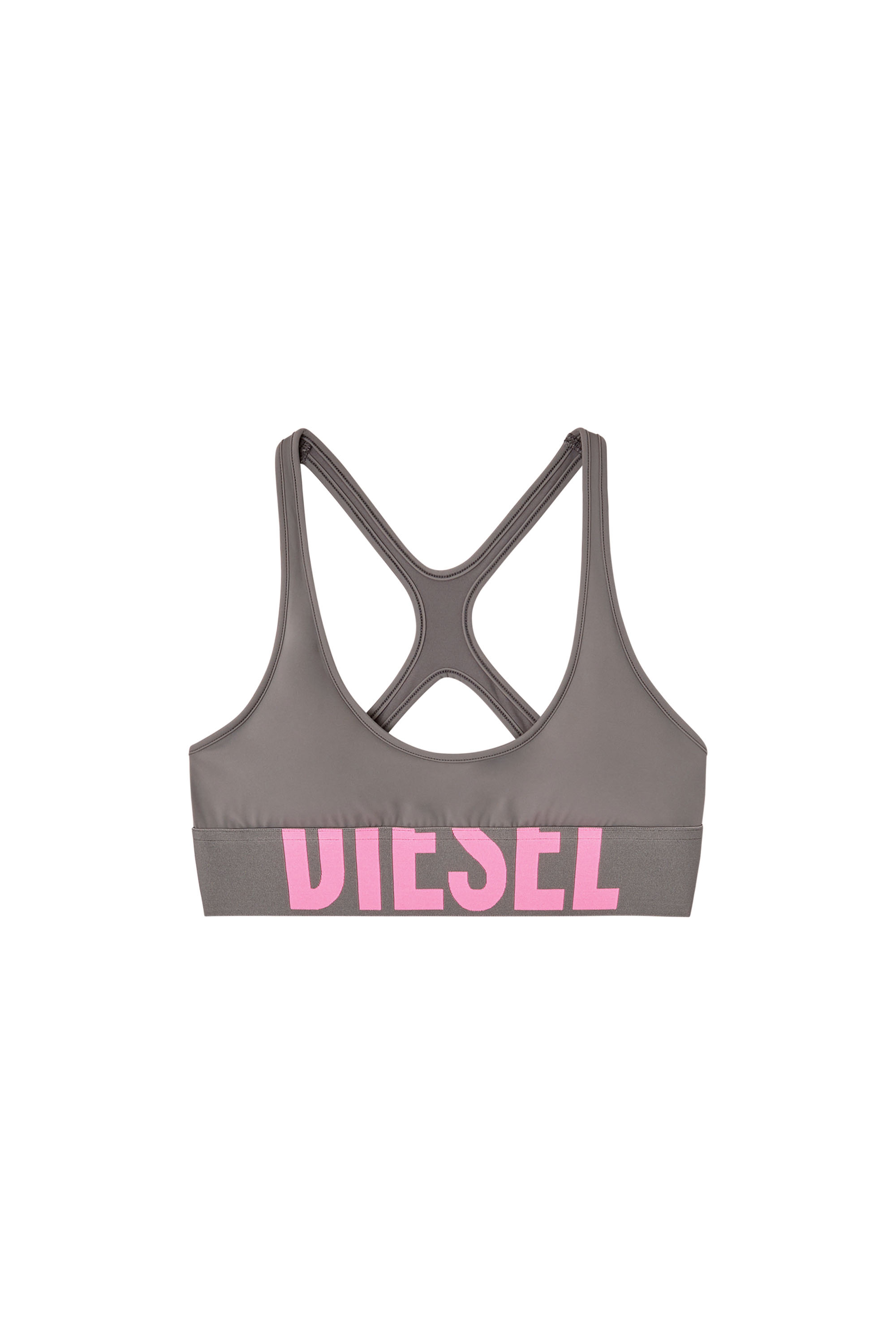 Diesel - ALLISON-D-POP, Woman's Microfibre sports bra with cut-off logo in Grey - 4