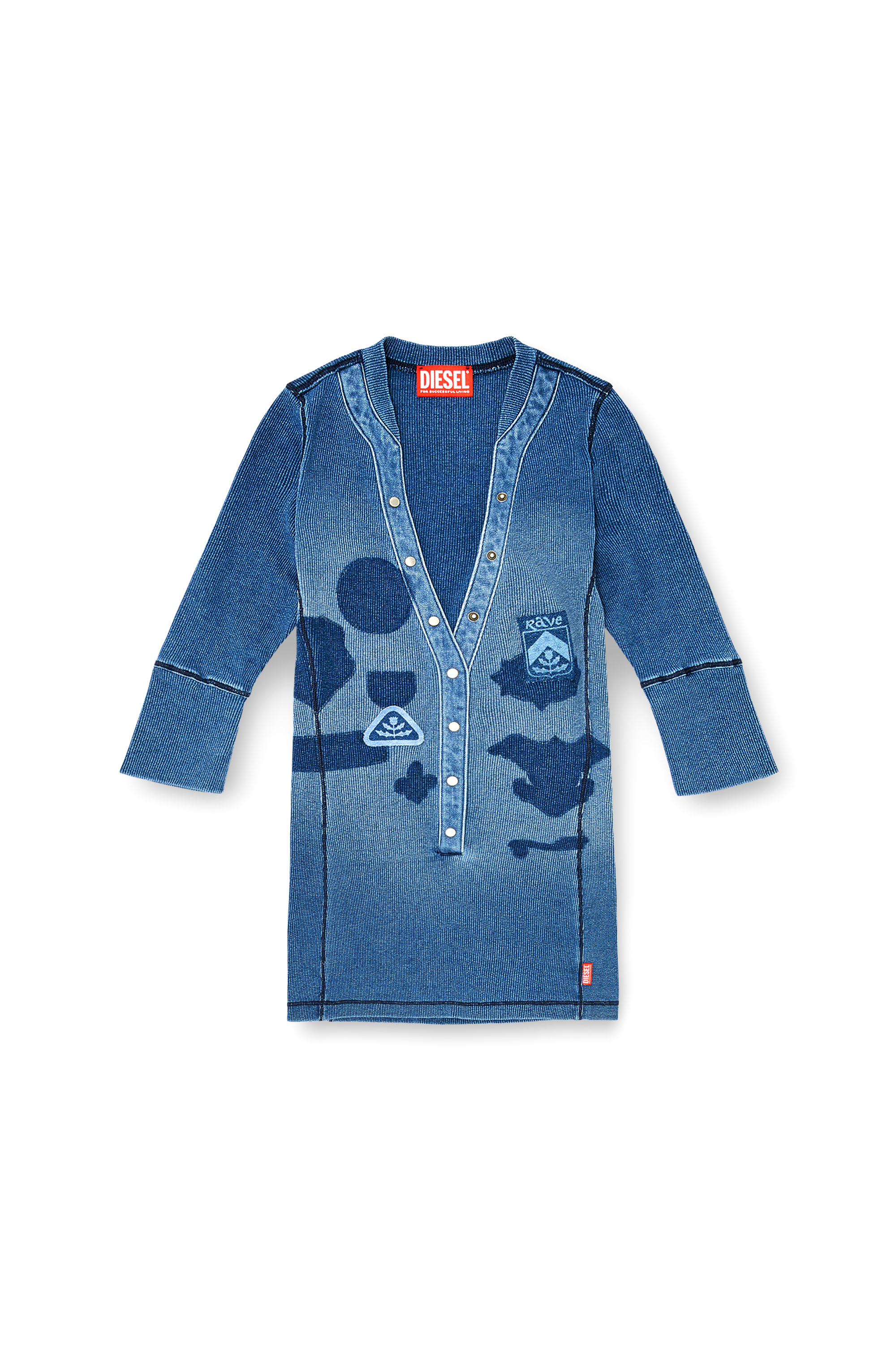 Diesel - T-EREME, Woman's Henley top with shadow-patch effects in Medium blue - 3