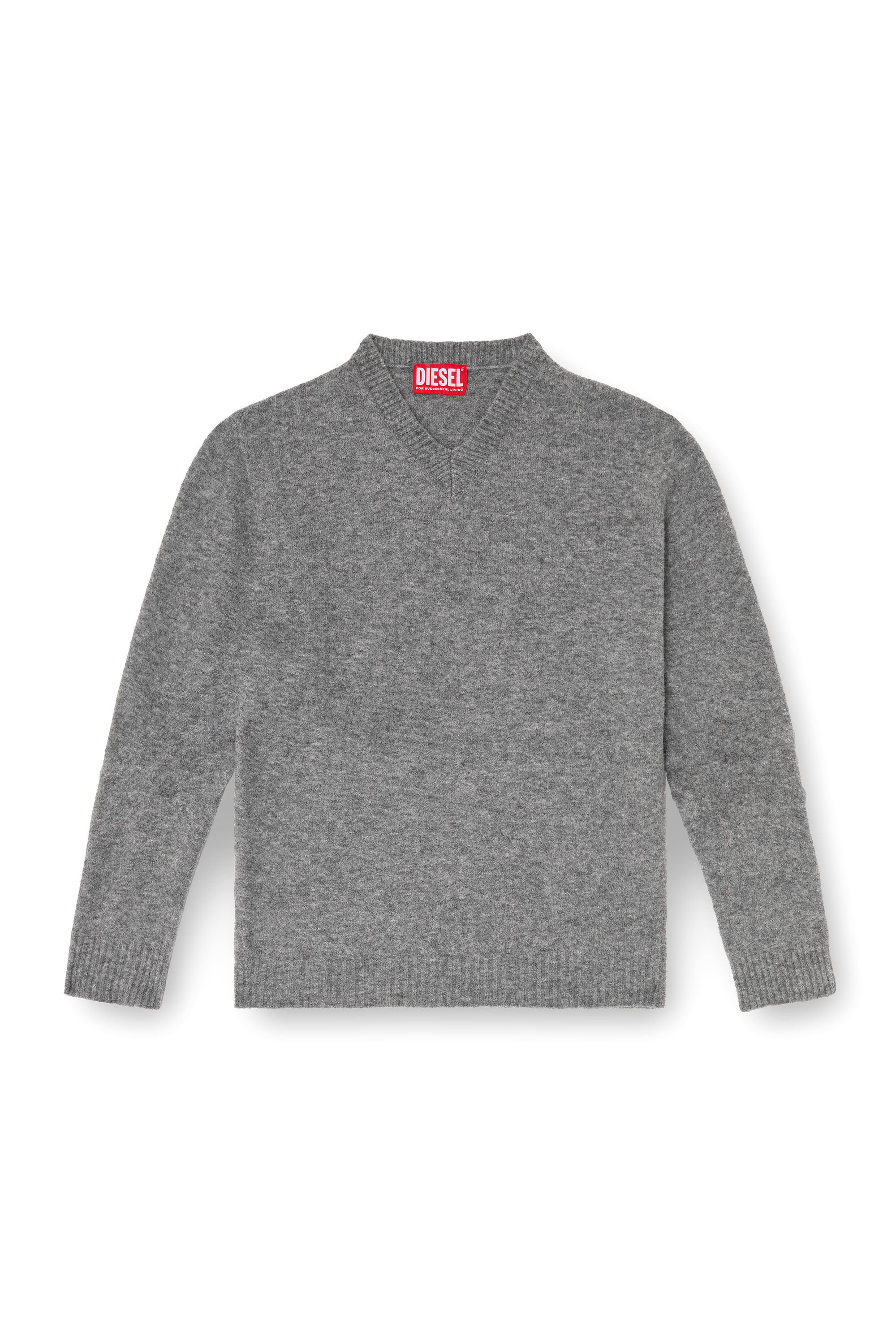 Diesel - K-ANDIE, Man's V-neck jumper in wrinkled boiled knit in Grey - 2