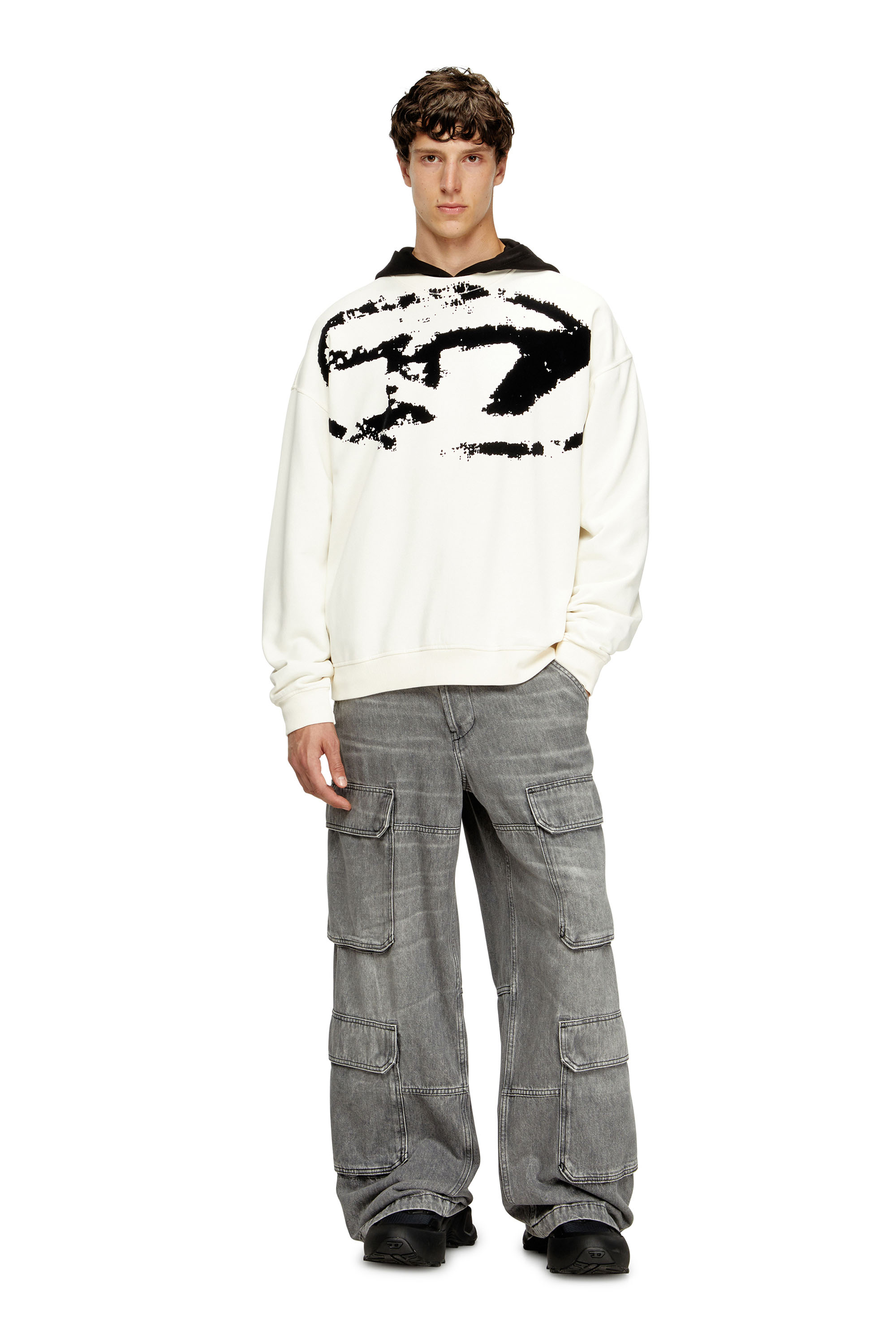 Diesel - S-BOXT-N5, Man's Sweatshirt with distressed flocked logo in White - 1