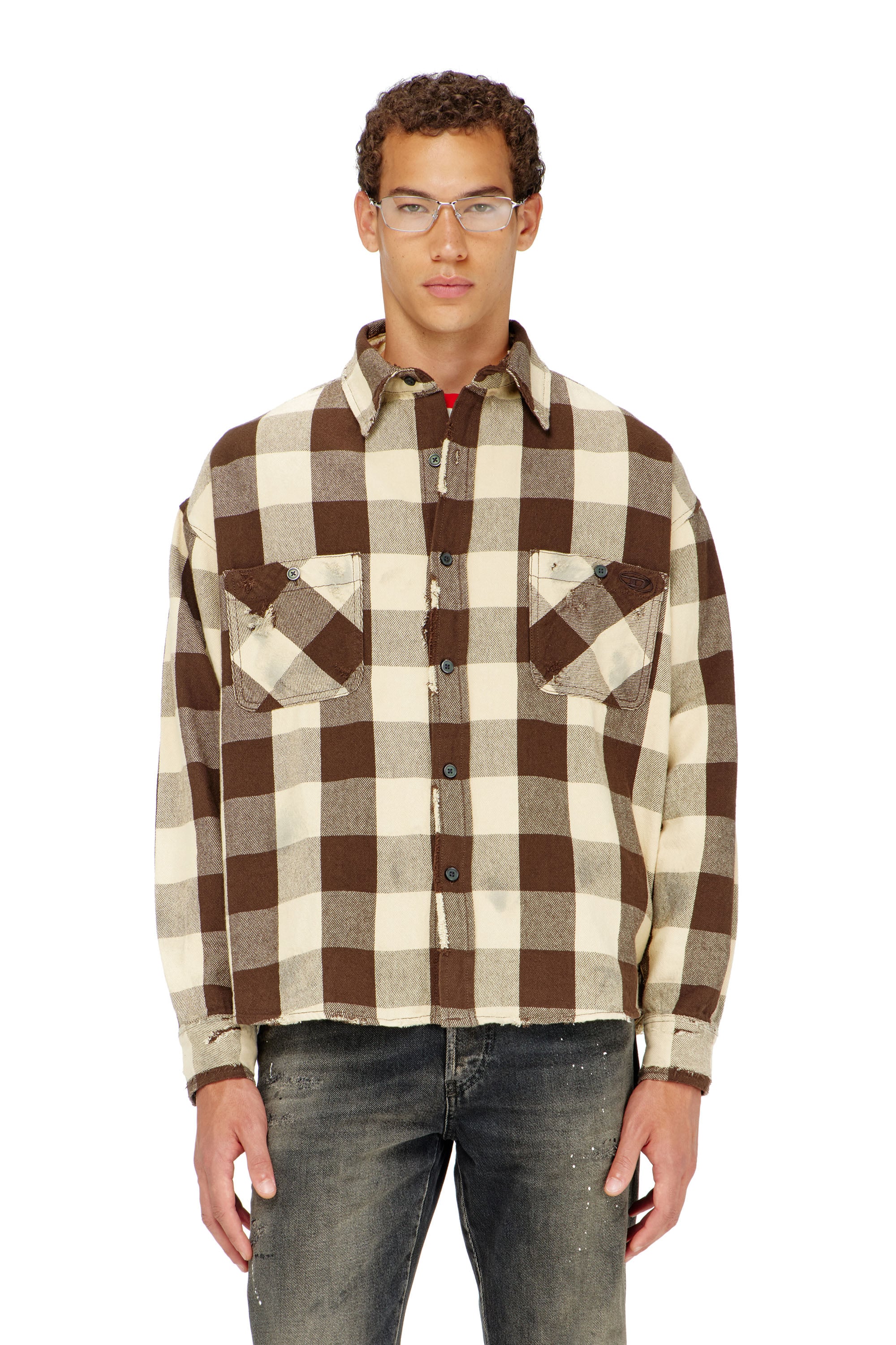 Diesel - S-DRUM, Man's Check flannel shirt with distressed effect in null - 1