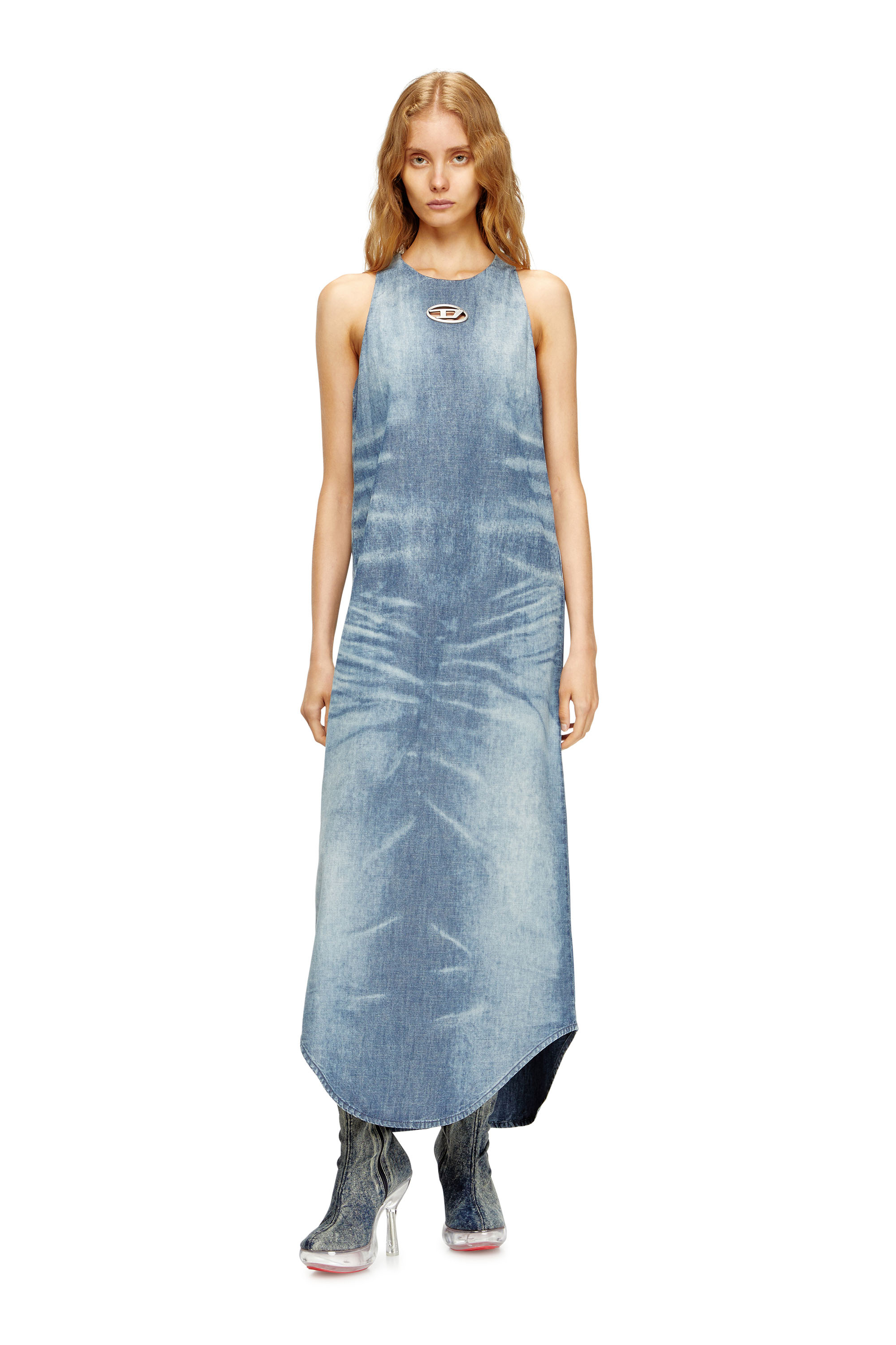 Diesel - DE-LINA-S, Woman's Long dress in marbled denim in Light Blue - 2