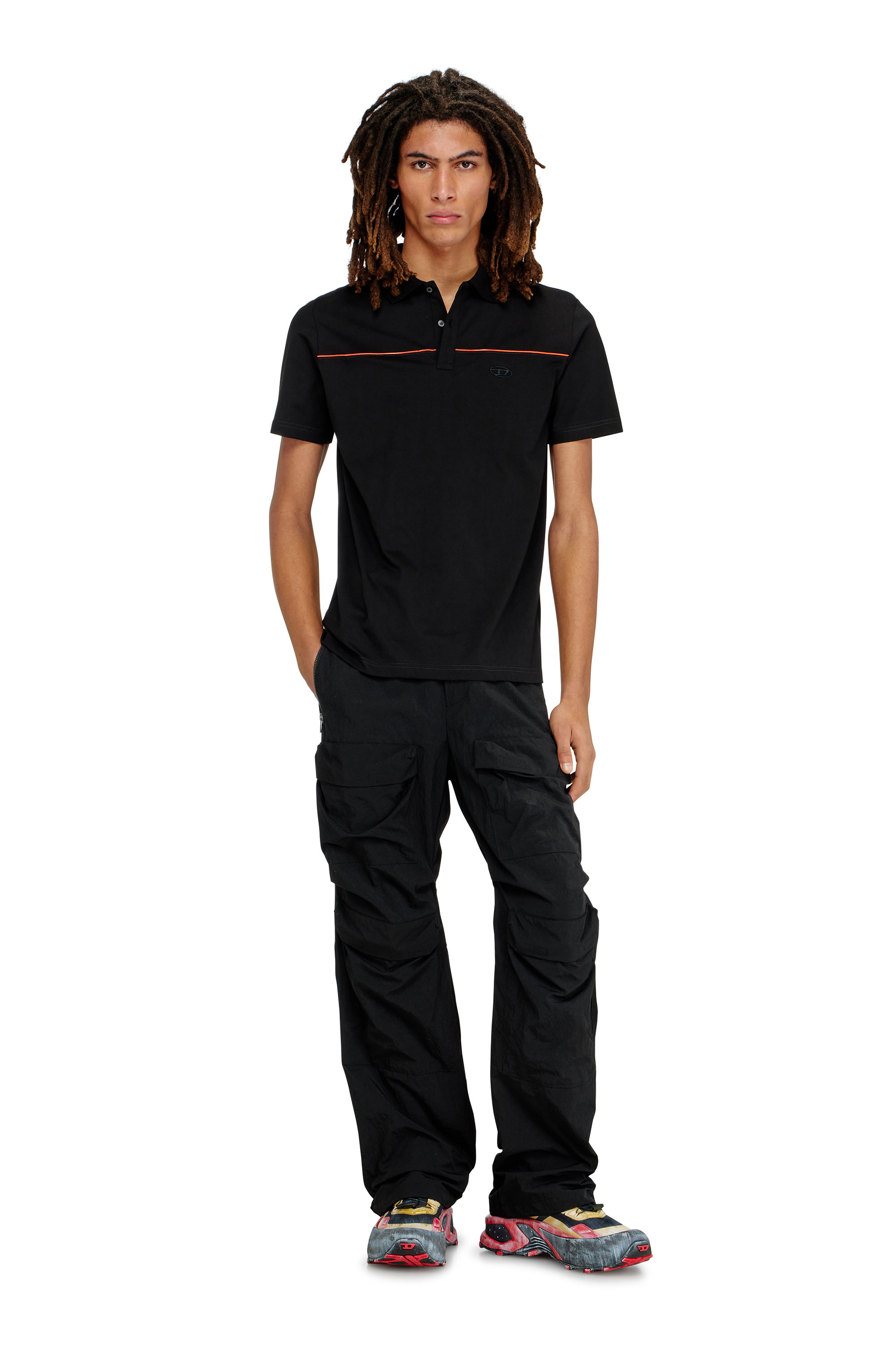 Diesel - T-REJUST-PIPING, Man's Polo shirt with contrast piping in Black - 1