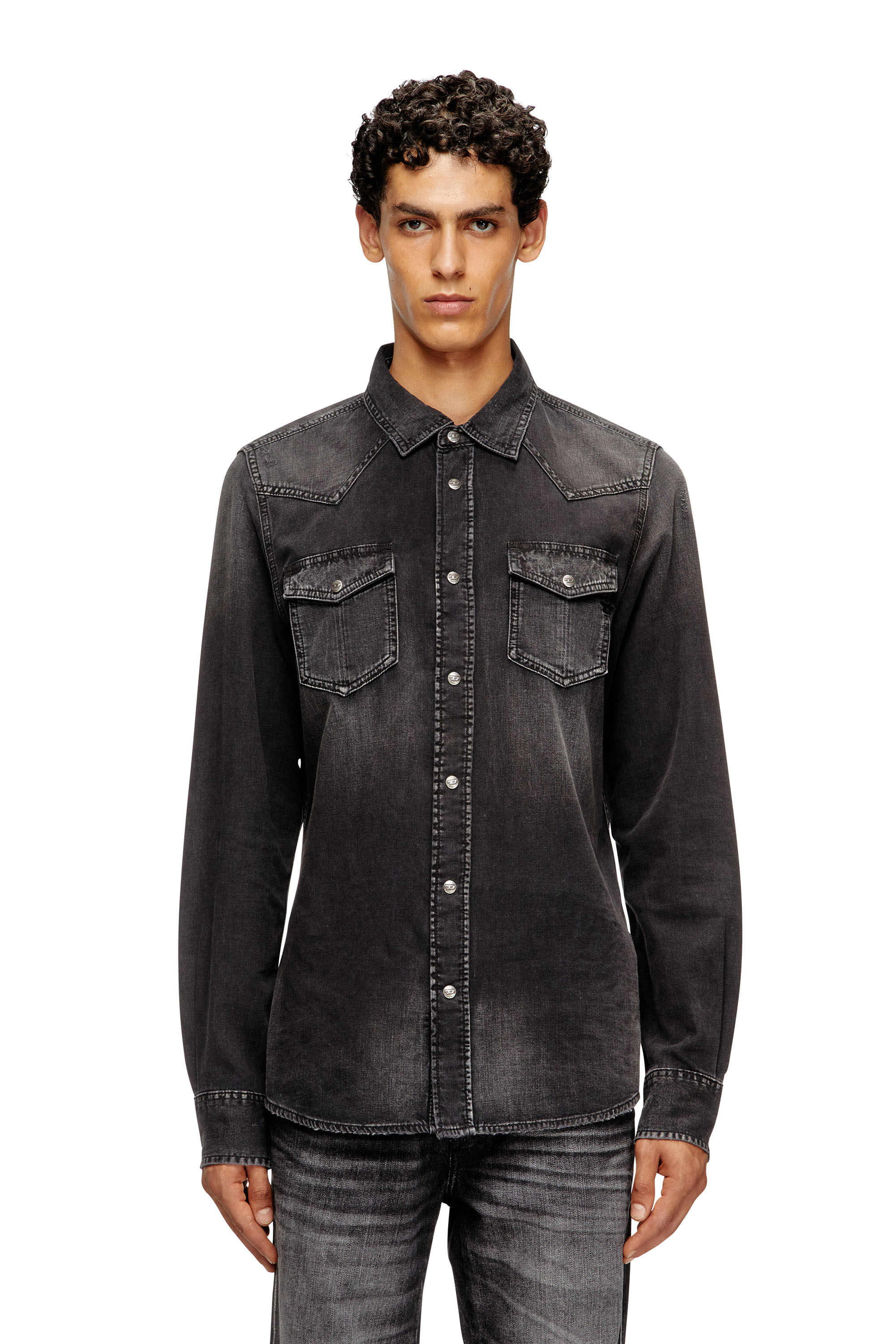 Diesel - D-VEGA, Man's Denim overshirt in Black - 1