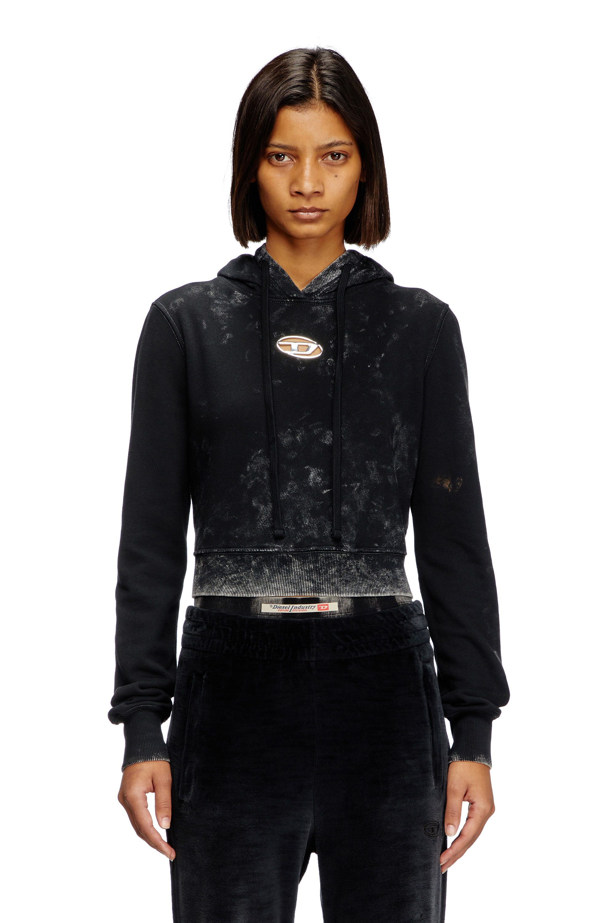 Diesel - F-SLIMMY-HOOD-P5, Woman's Faded cut-out hoodie with metal logo in Black - 3