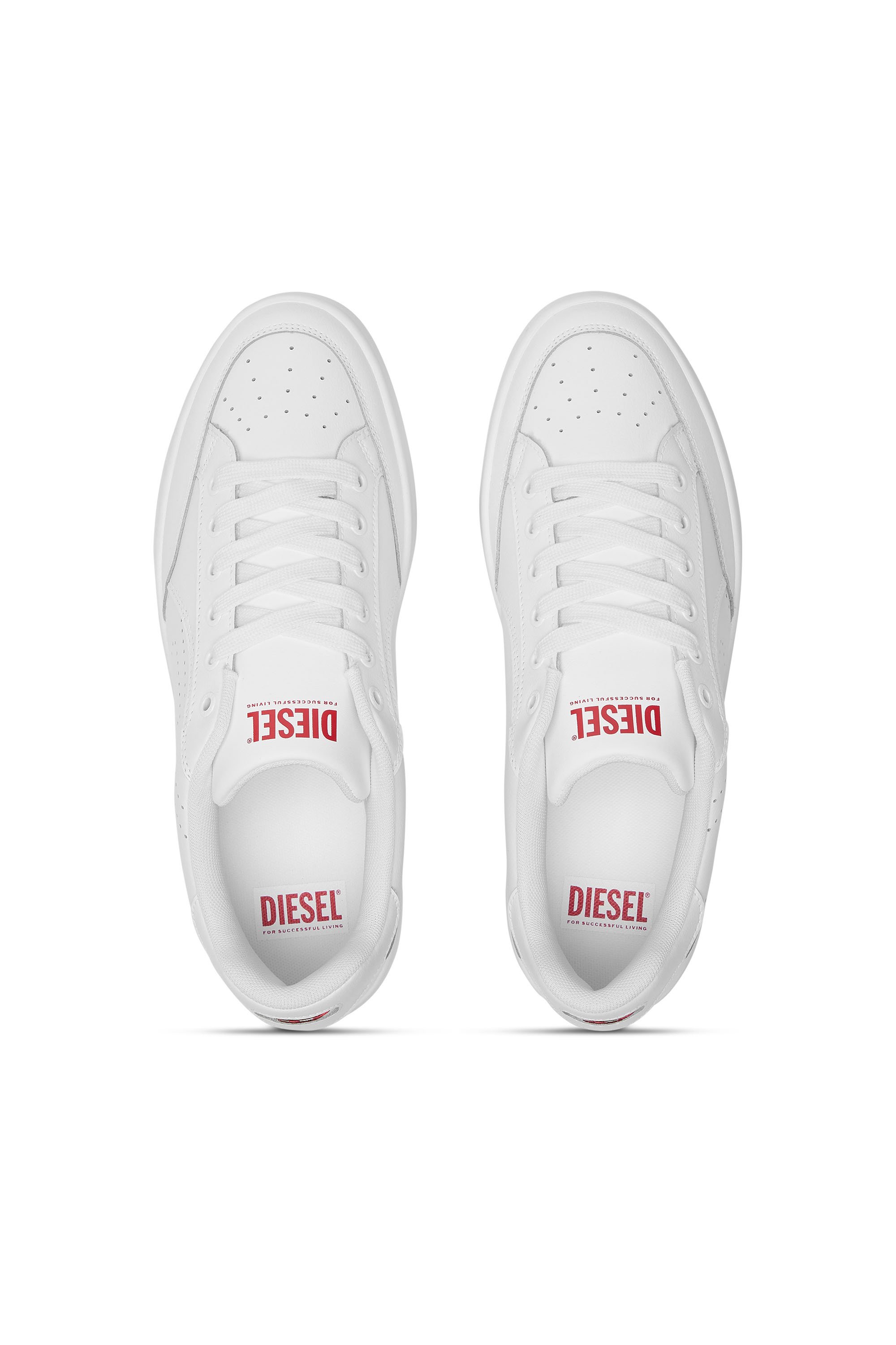 Diesel - S-DAKOTA LOW, Man's Leather sneakers with perforated logo in White - 5