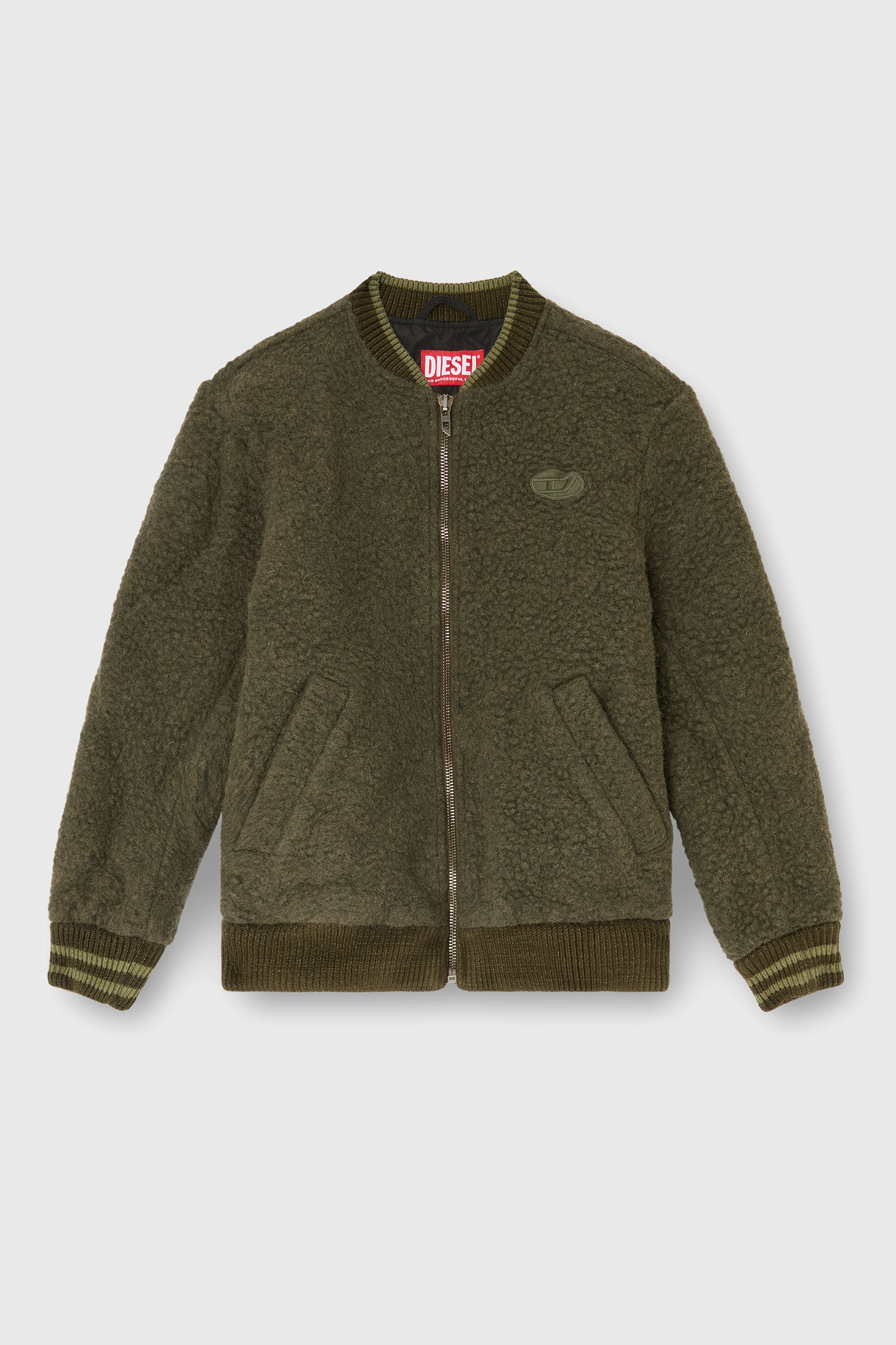 Diesel - S-REDS, Man's Whool mix bomber jacket with ribbed trims in Military Green - 2