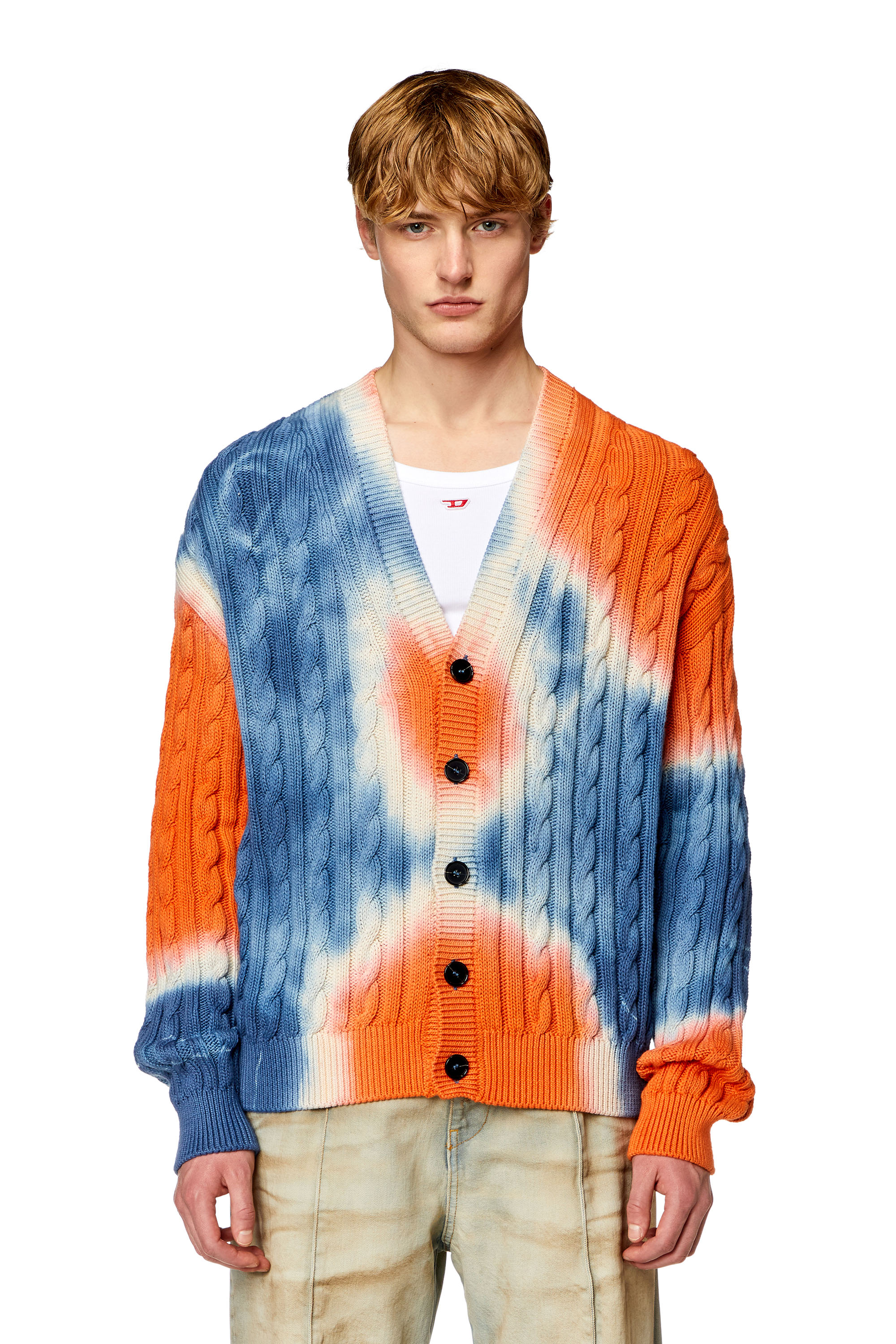 Diesel - K-JONNY, Man Tie-dye cardigan in cable-knit cotton in Multicolor - Image 1