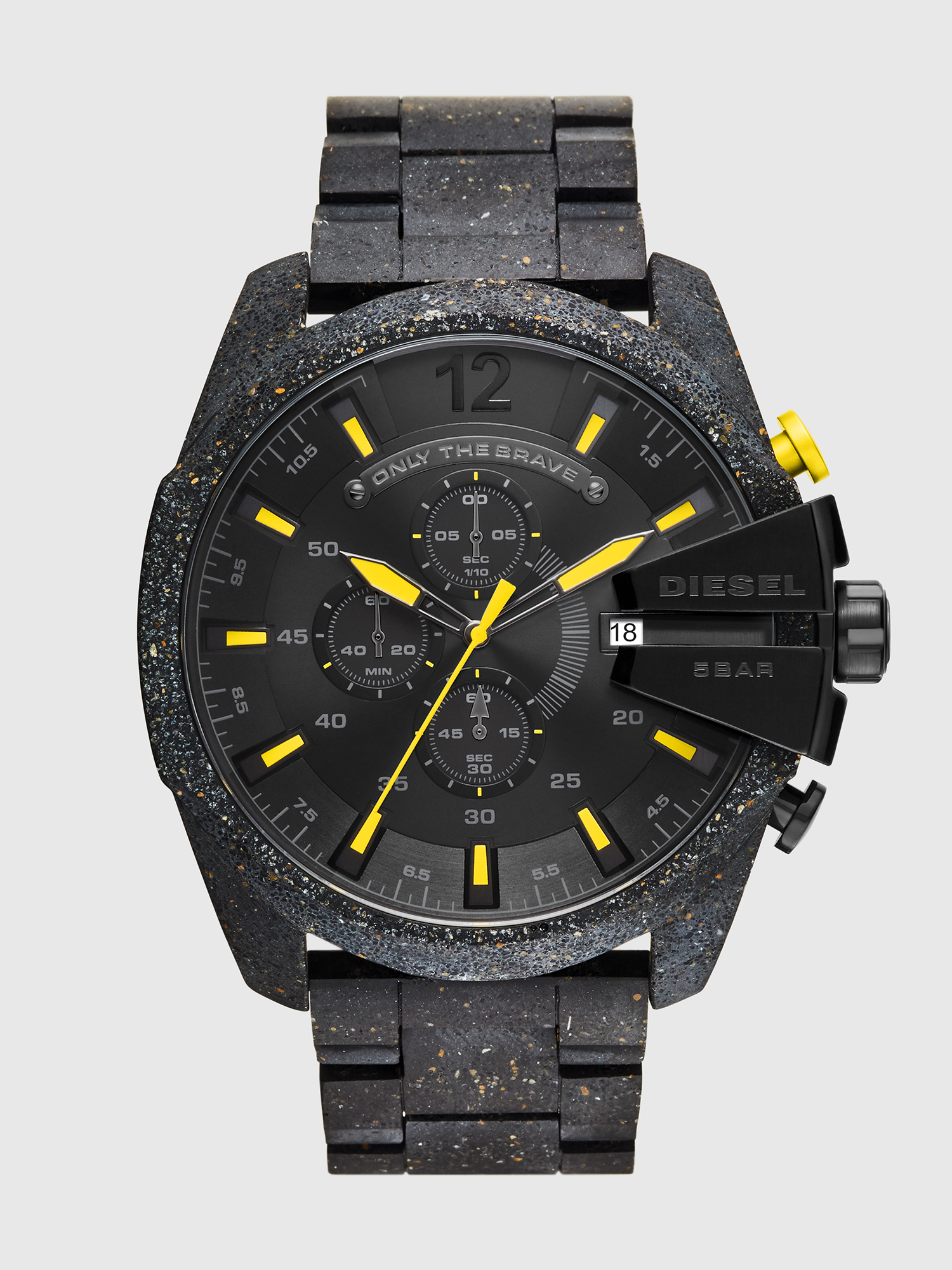 Diesel - DZ4539, Man's Mega Chief chronograph black concrete composite watch in Black/Yellow - 1