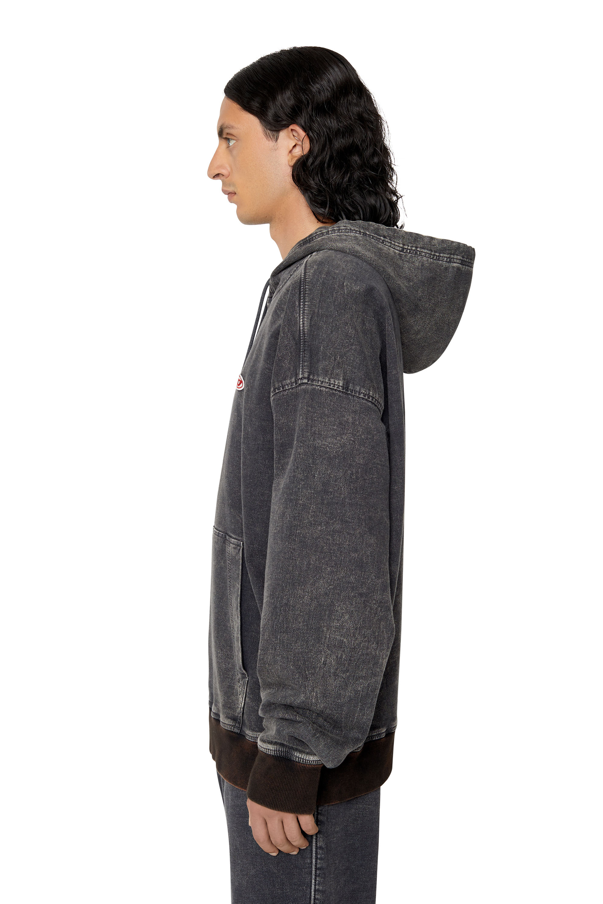 Diesel - D-UM-RIB TRACK DENIM HOODIE, Black/Dark grey - Image 6