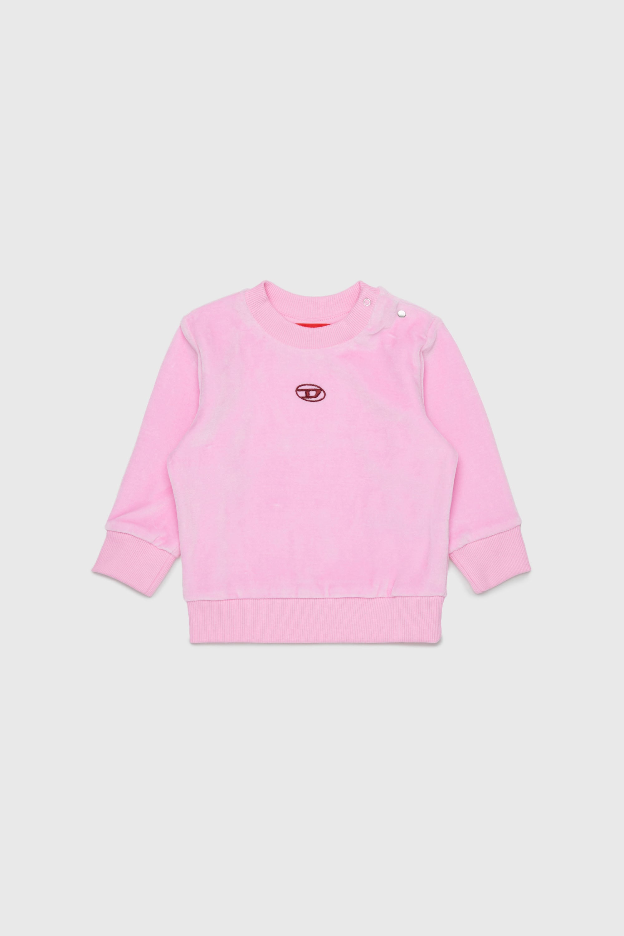 Diesel - SHENIB, Man's Velvet sweatshirt with Oval D embroidery in Pink - 1