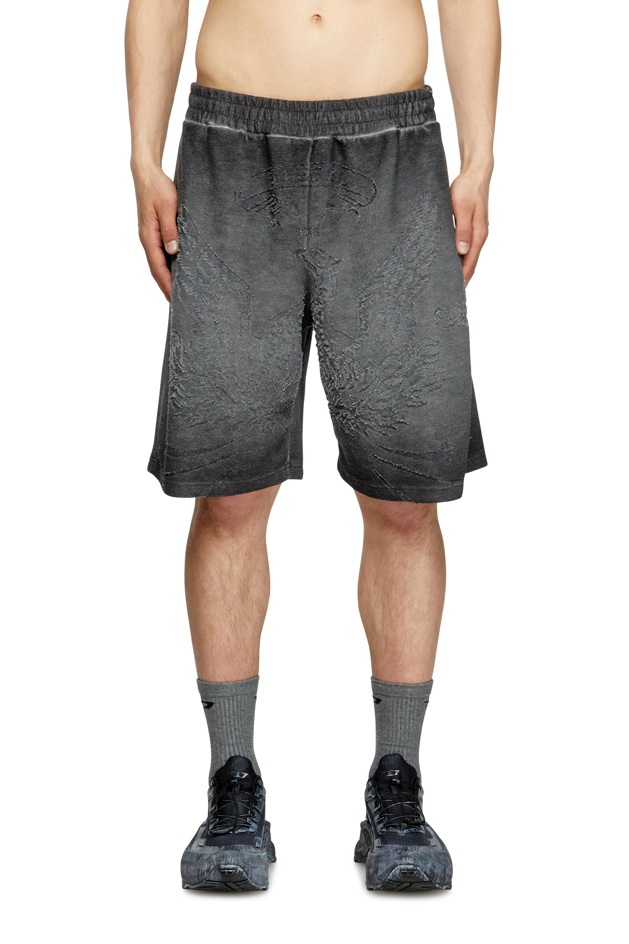 Diesel - P-CROWDE, Man's Sweat shorts with phoenix devoré in Dark grey - 3