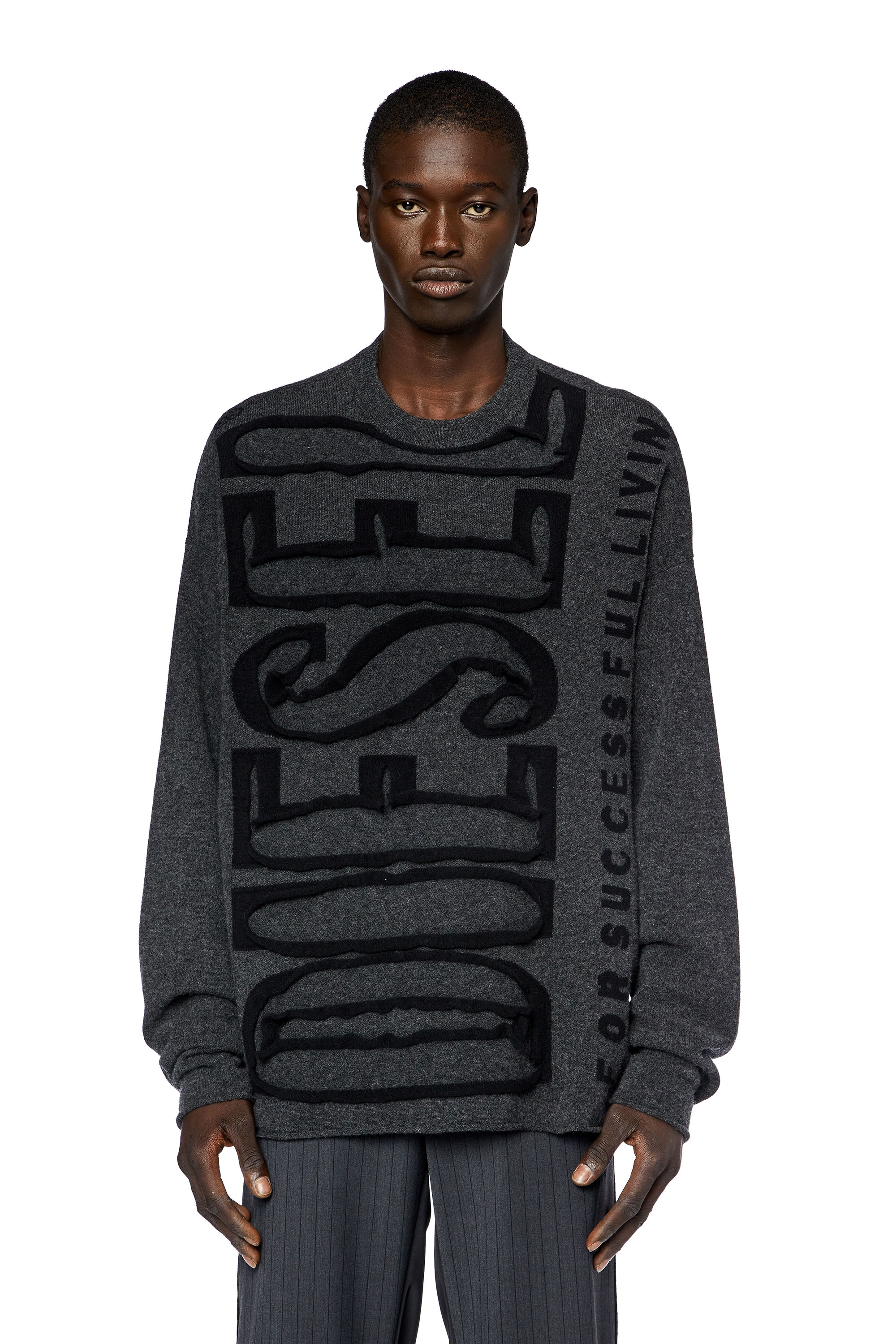 Diesel - K-FLOYD, Man Wool jumper with peel-off Super Logo in Grey - Image 1