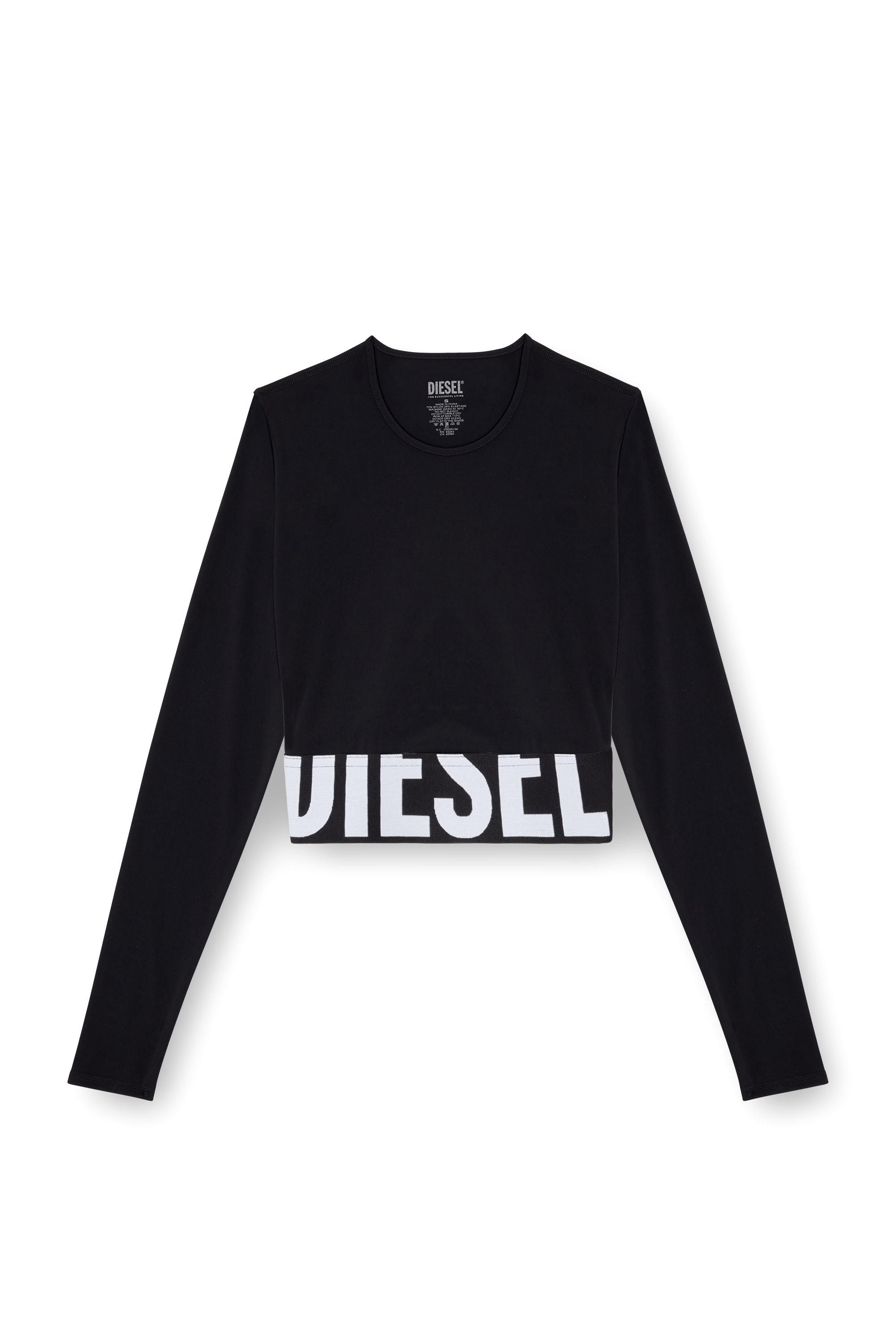 Diesel - MELISSA-D-POP, Woman's Microfibre crop top with cut-off logo in Black - 2