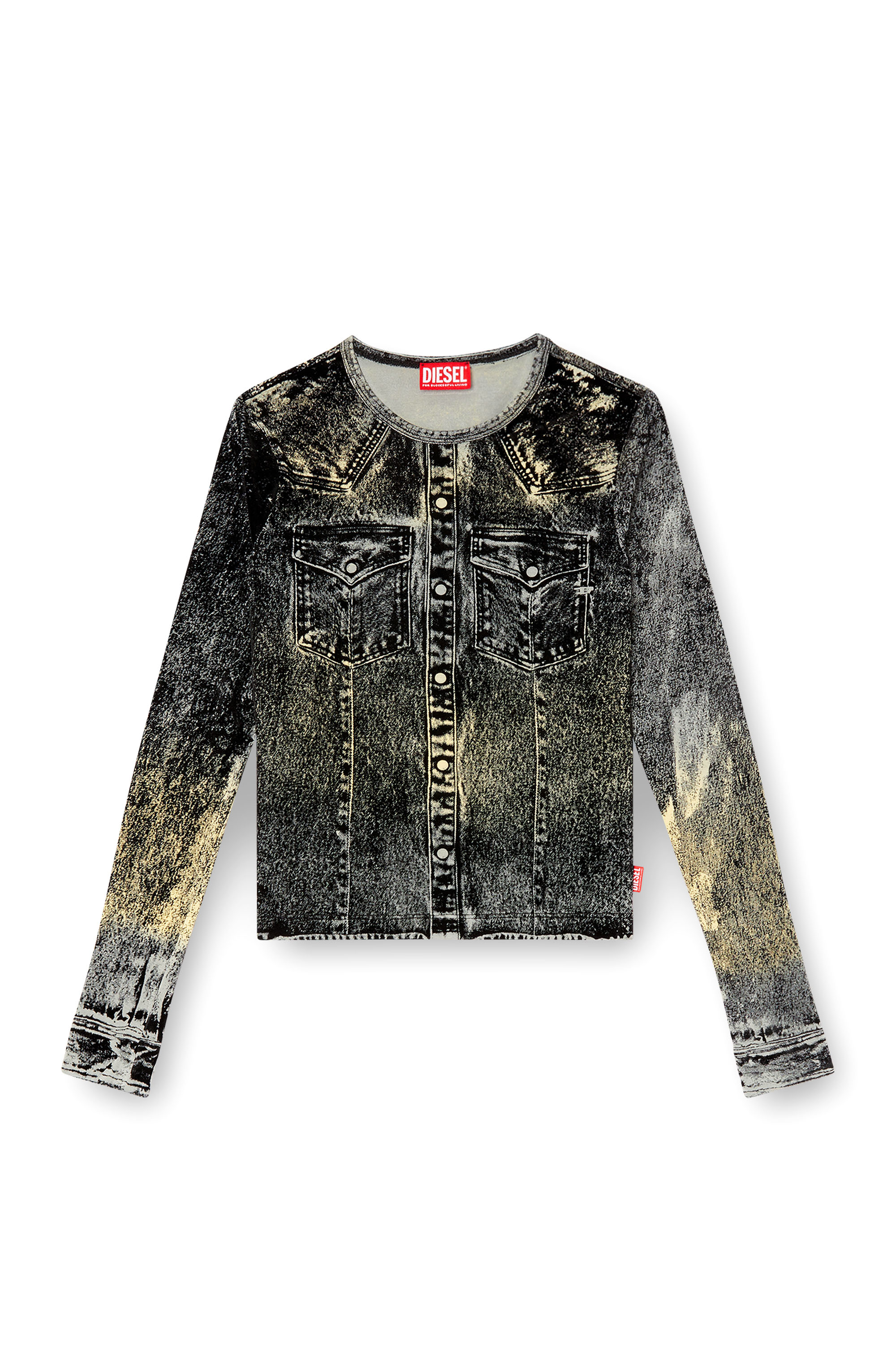Diesel - T-AXY, Woman's Long sleeve top with jacket print in Dark grey - 2