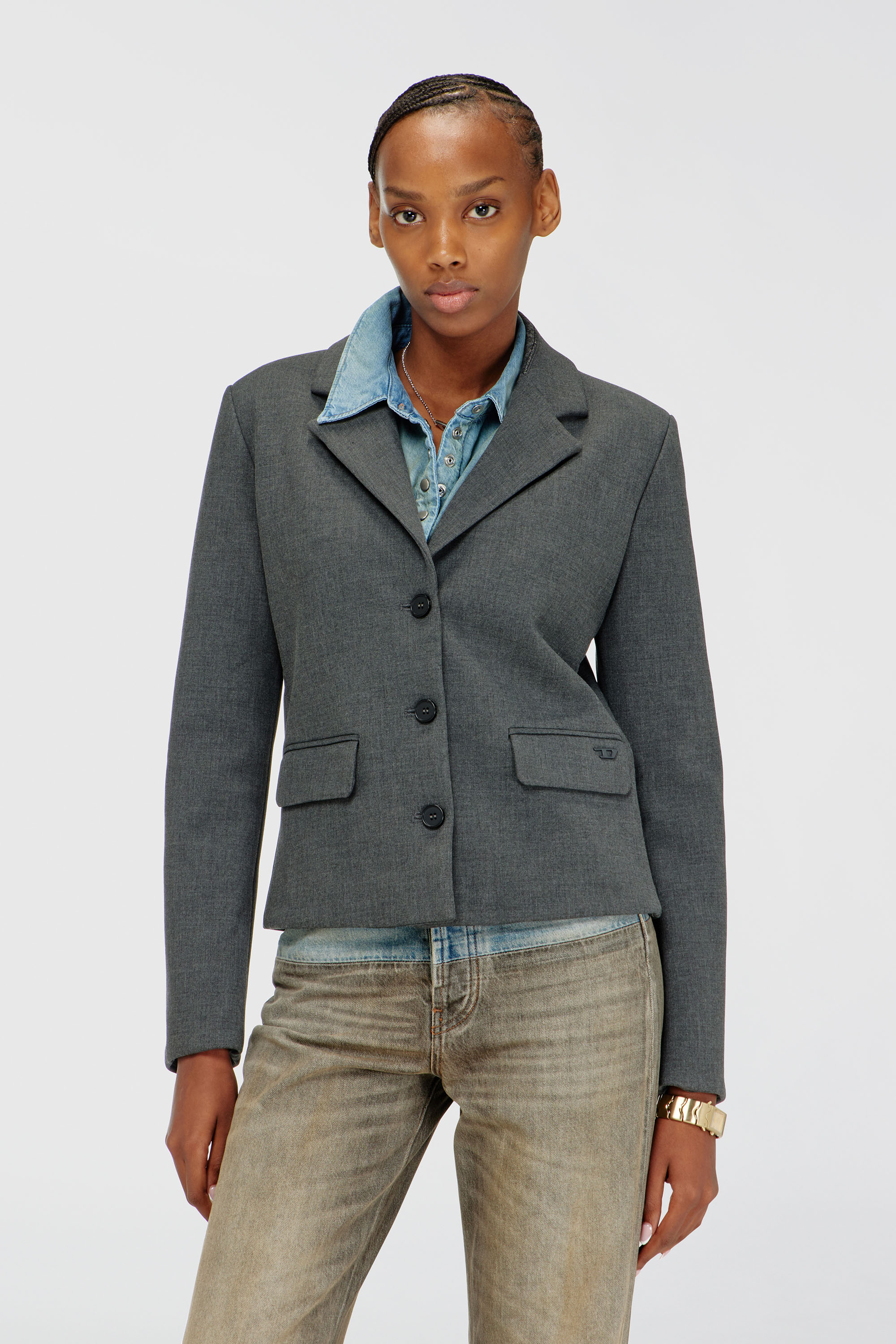 Diesel - G-LINTY, Woman's Cropped blazer with denim-trimmed collar in Grey - 3