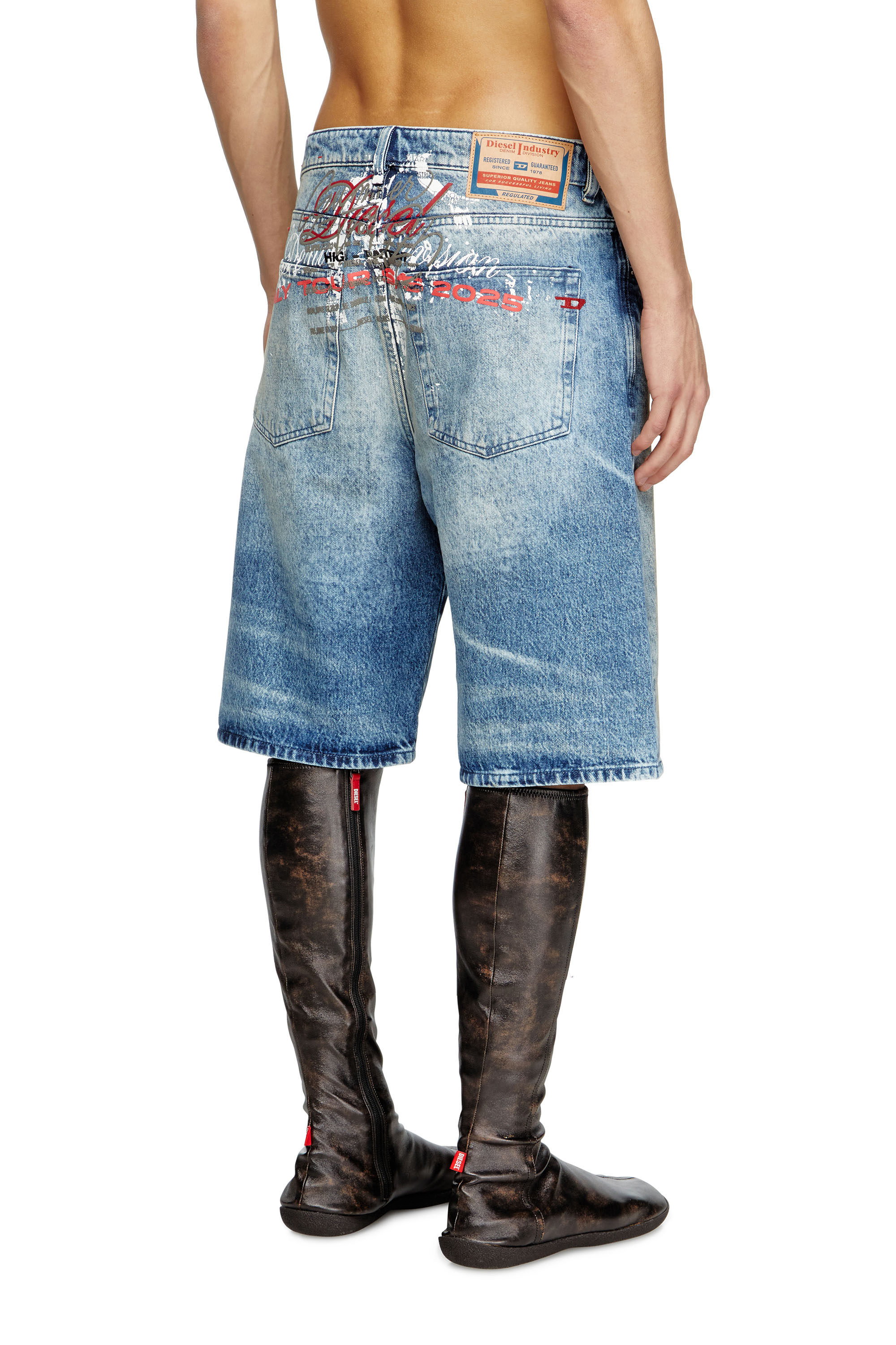 D-RIXFORD-S, Medium blue Diesel - D-RIXFORD-S, Man's Denim shorts with lyrics print in Medium blue - 4