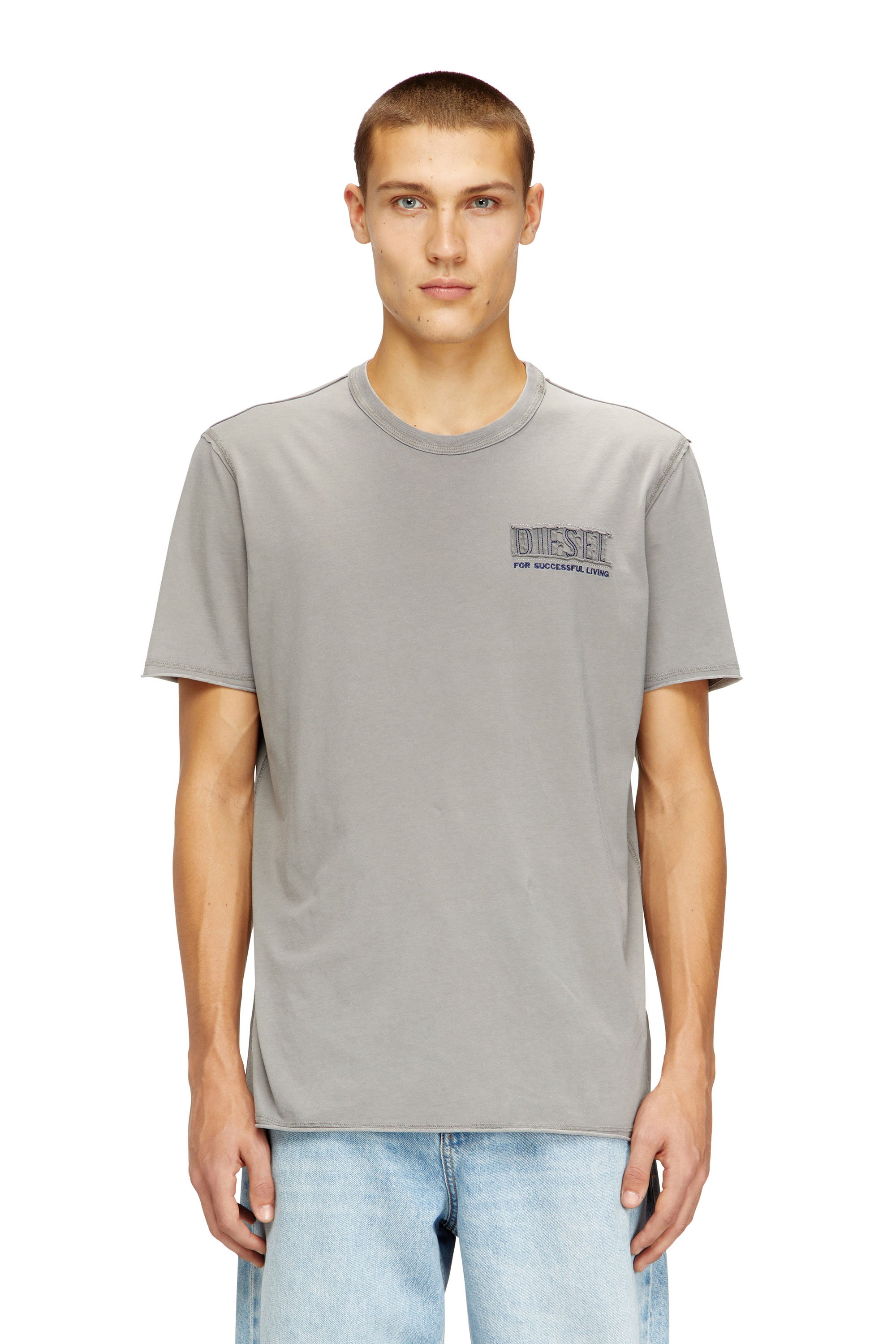 Diesel - T-RAWJUST-V1, Man's Acid-wash T-shirt with raw edges in Light Grey - 1
