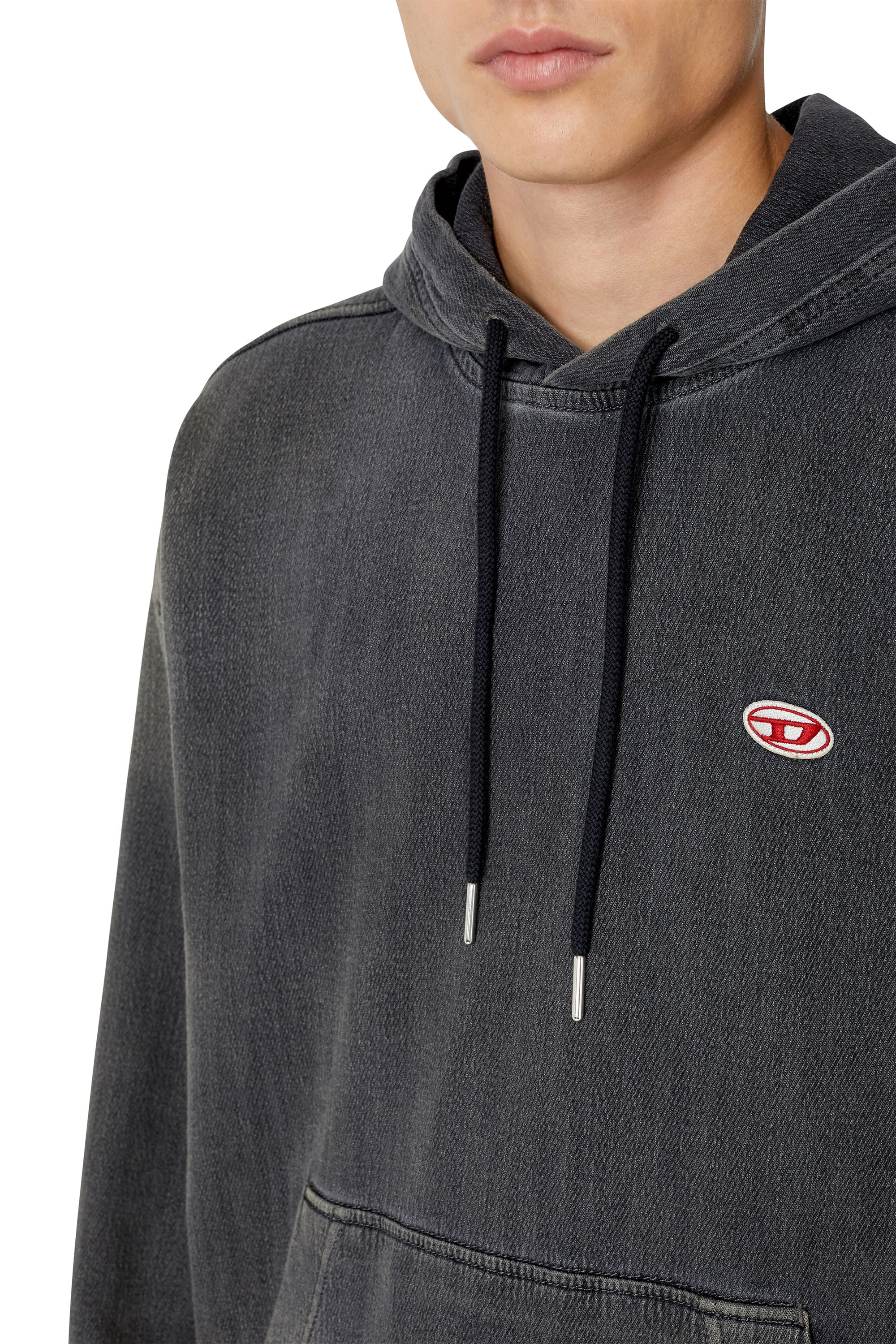 Diesel - D-UM-RIB TRACK DENIM HOODIE, Black/Dark grey - Image 3