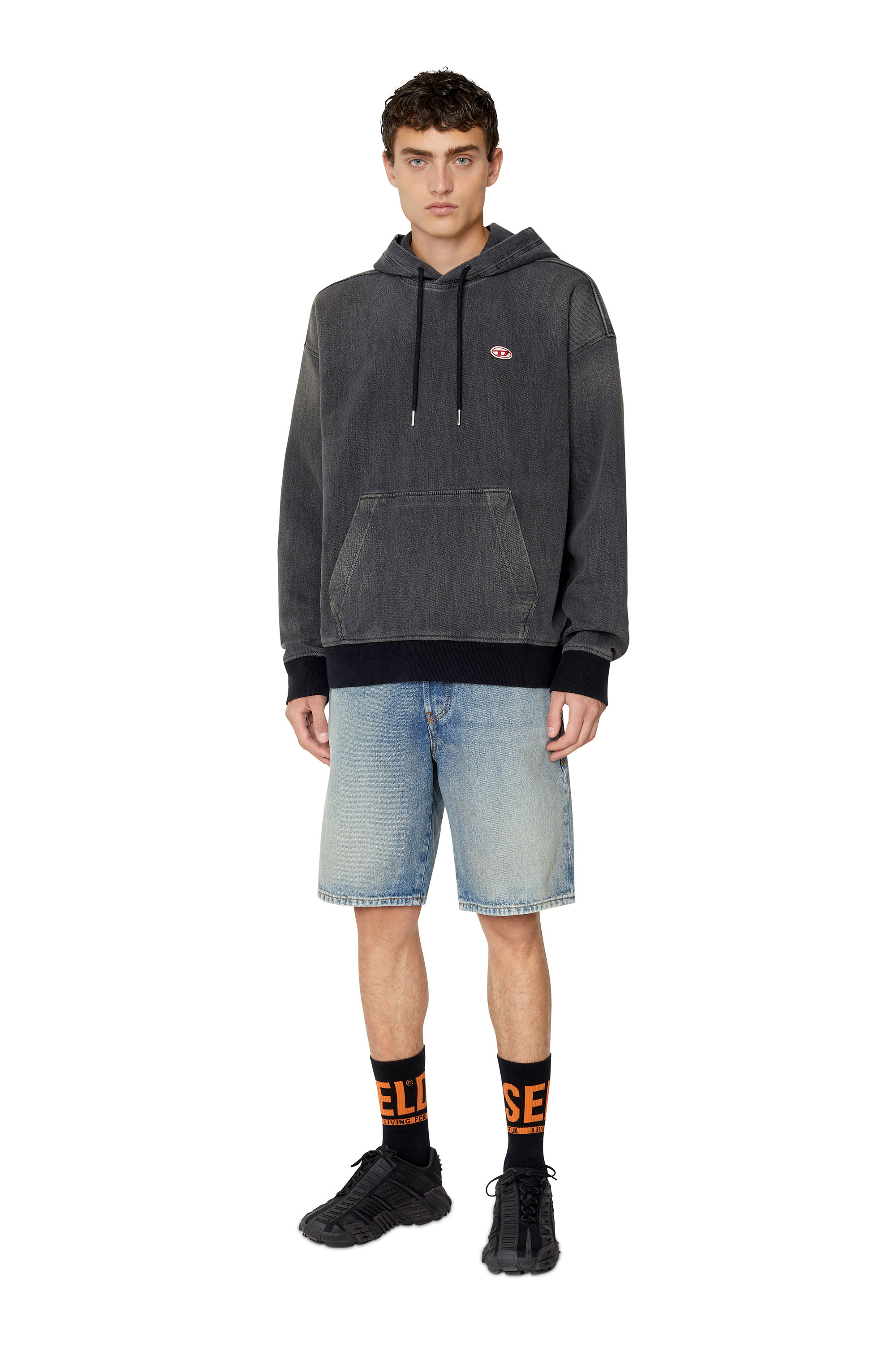 Diesel - D-UM-RIB TRACK DENIM HOODIE, Black/Dark grey - Image 5