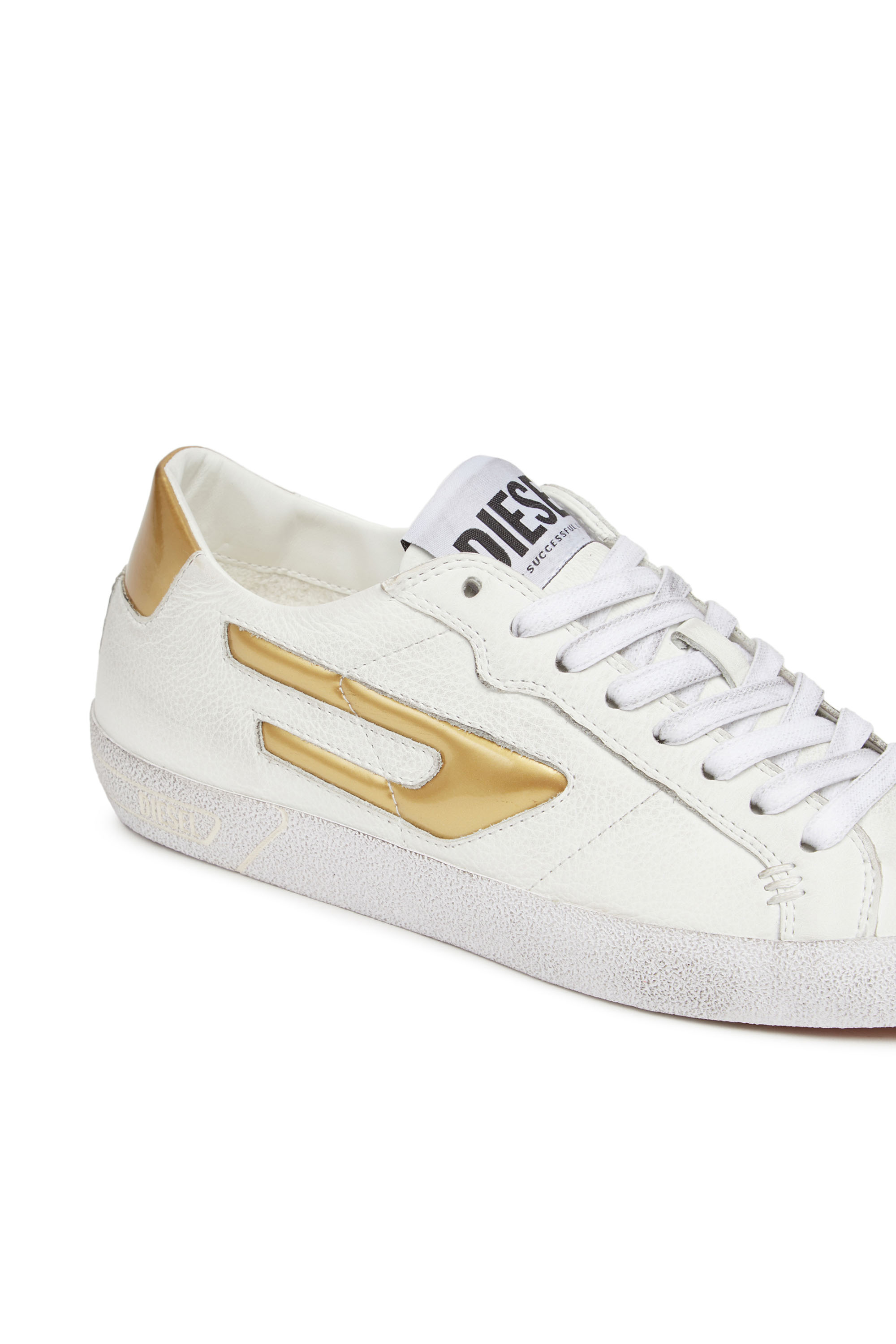 S-LEROJI LOW W, White/Yellow Diesel - S-LEROJI LOW W, Woman's S-Leroji Low W - Low-top sneakers with metallic D logo in White/Yellow - 6