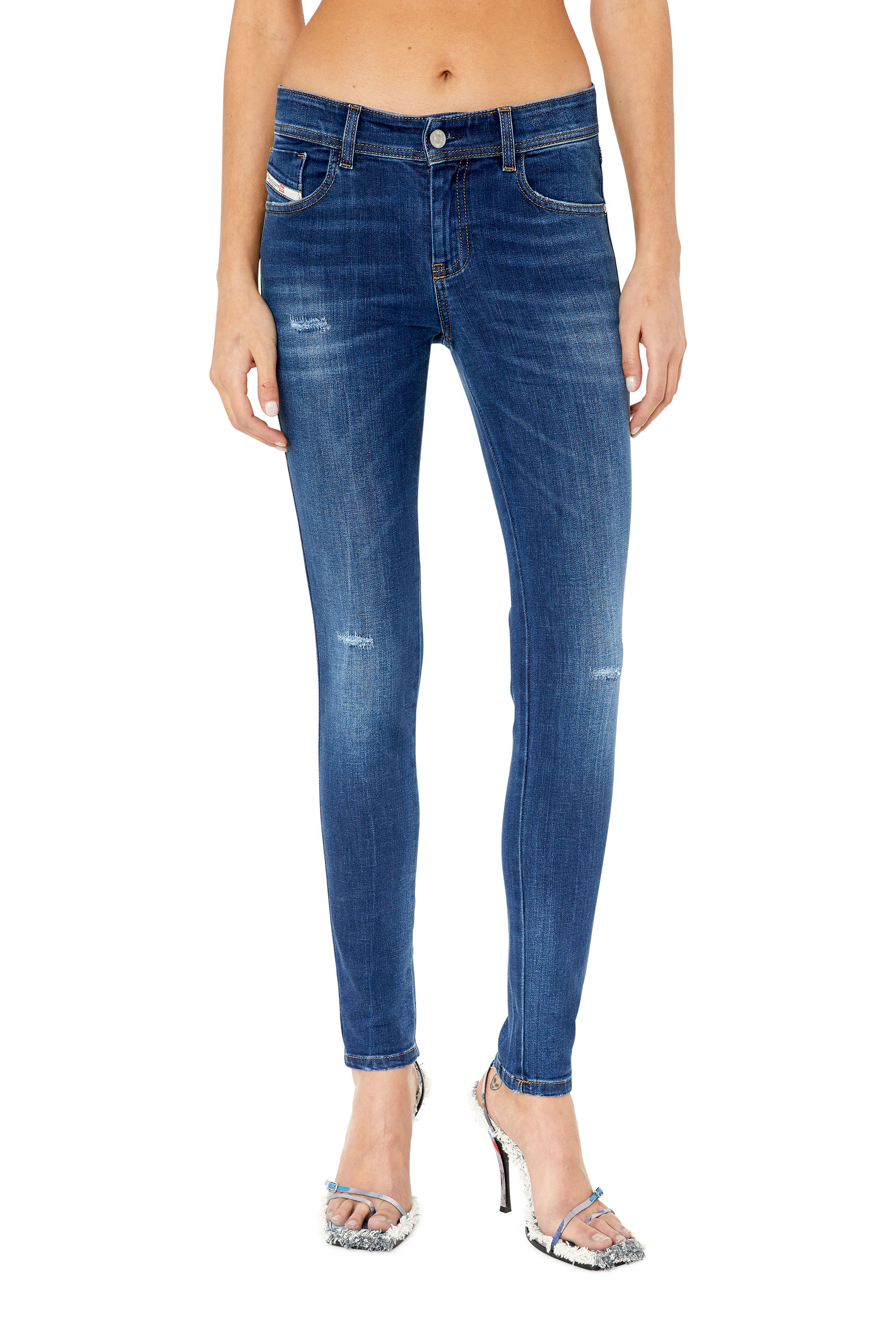 Diesel - 2017 Slandy E09CX Super skinny Jeans, Dark Blue - Image 1