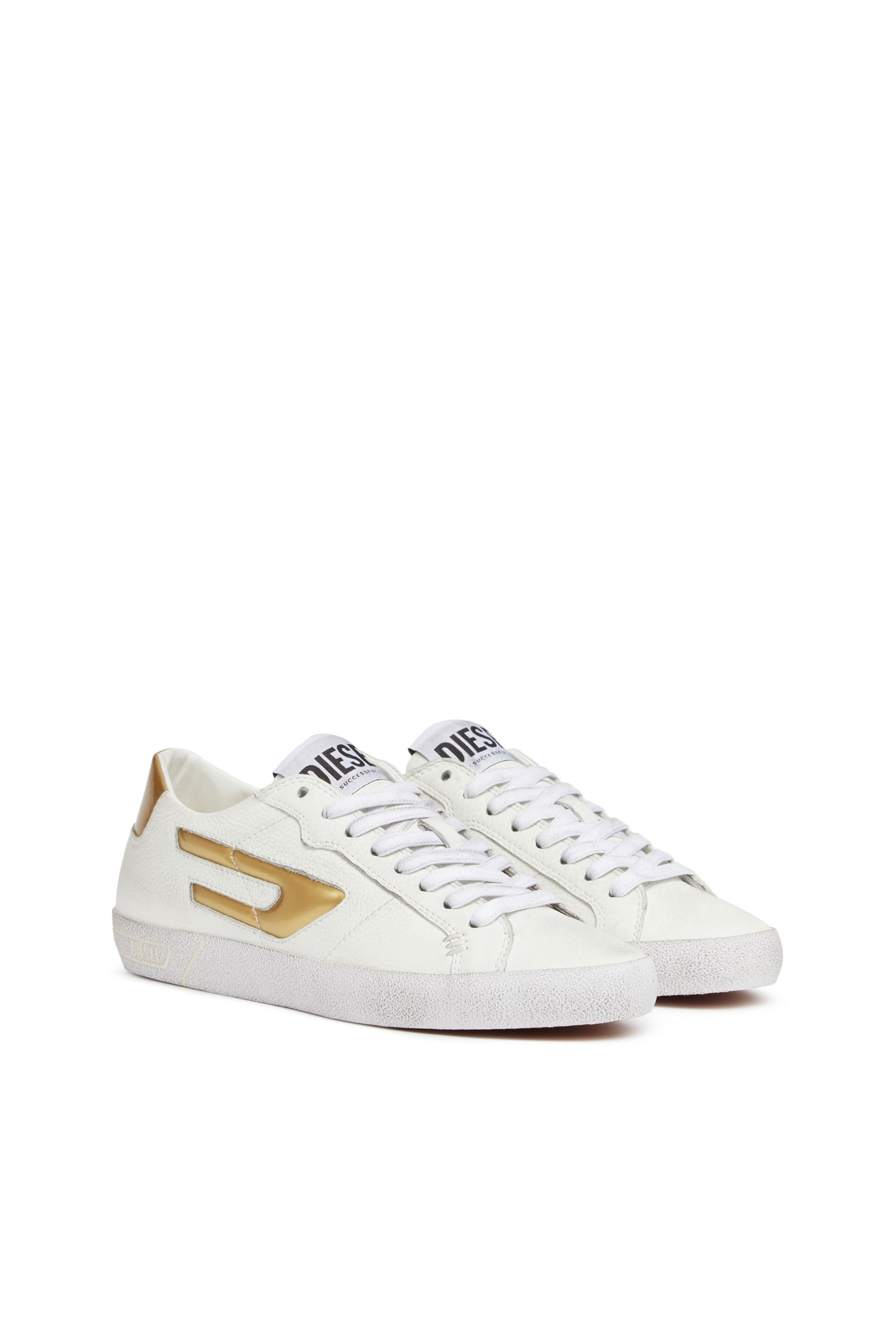 S-LEROJI LOW W, White/Yellow Diesel - S-LEROJI LOW W, Woman's S-Leroji Low W - Low-top sneakers with metallic D logo in White/Yellow - 2