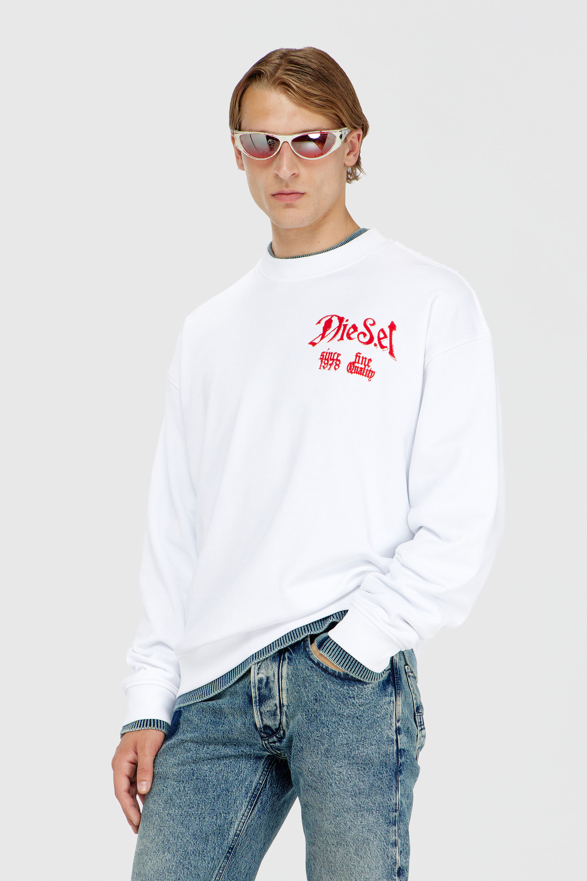 Diesel - S-BOXT-AA2, Man's Cotton sweatshirt with flocked graphics in White - 1